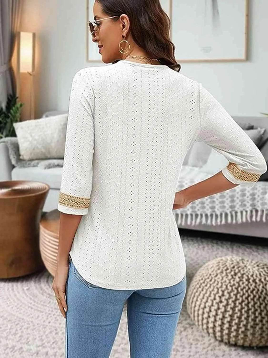V-Neck Eyelet Blouse - Bona Fide Fashion