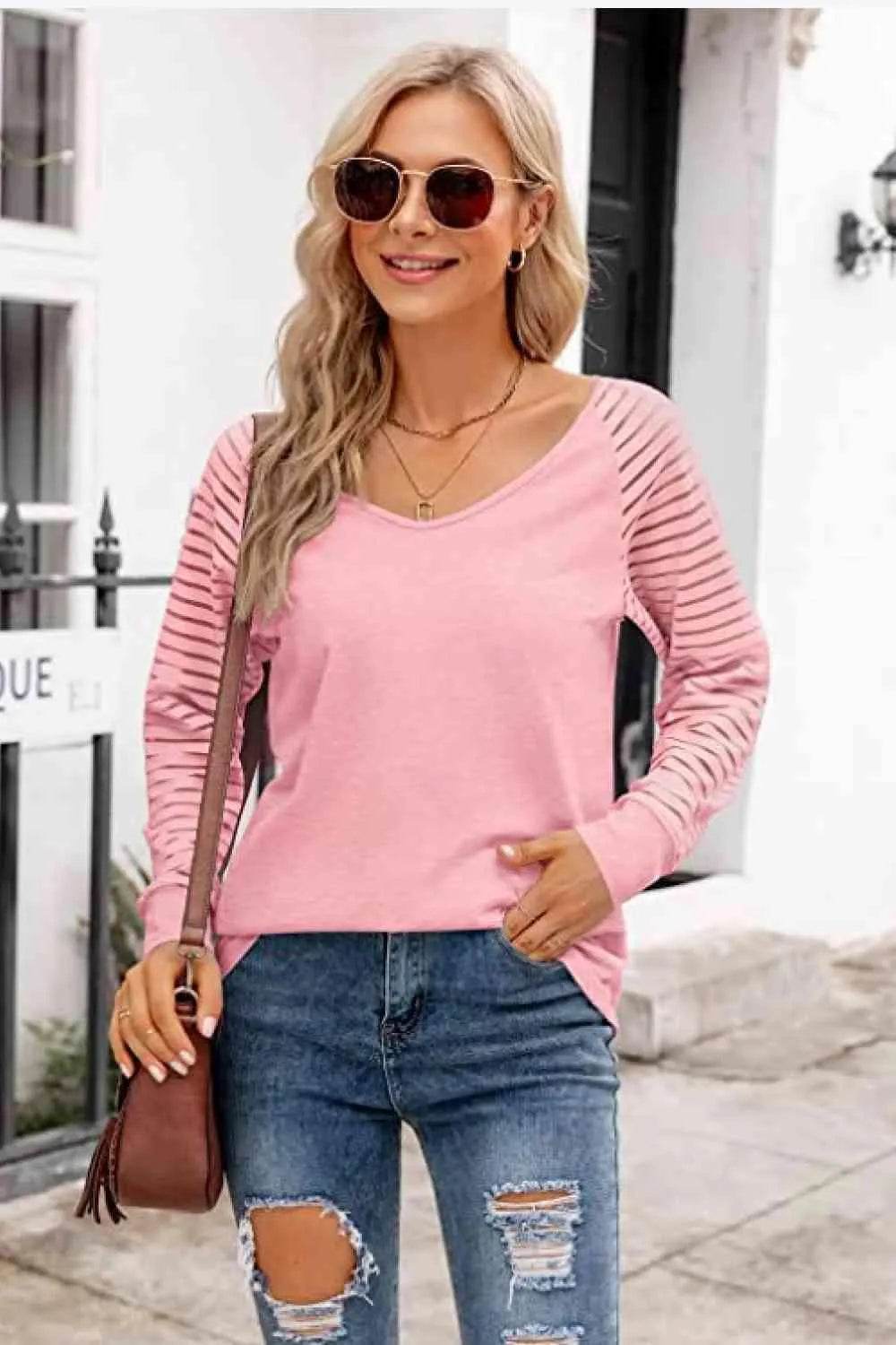 V-Neck Long Raglan Sleeve Top - Bona Fide Fashion
