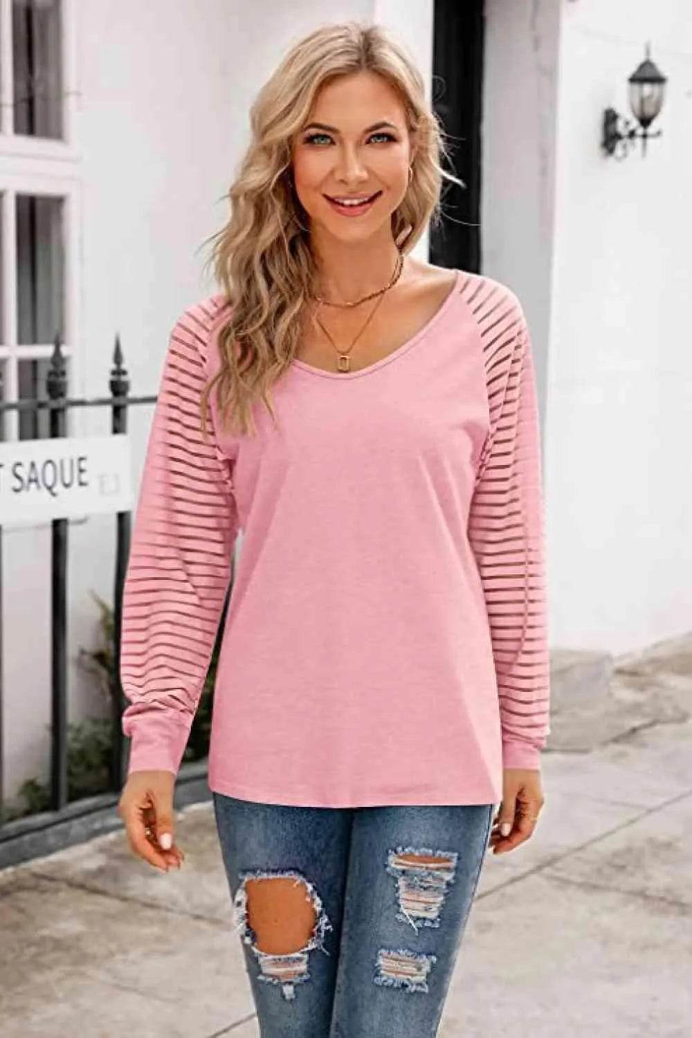 V-Neck Long Raglan Sleeve Top - Bona Fide Fashion