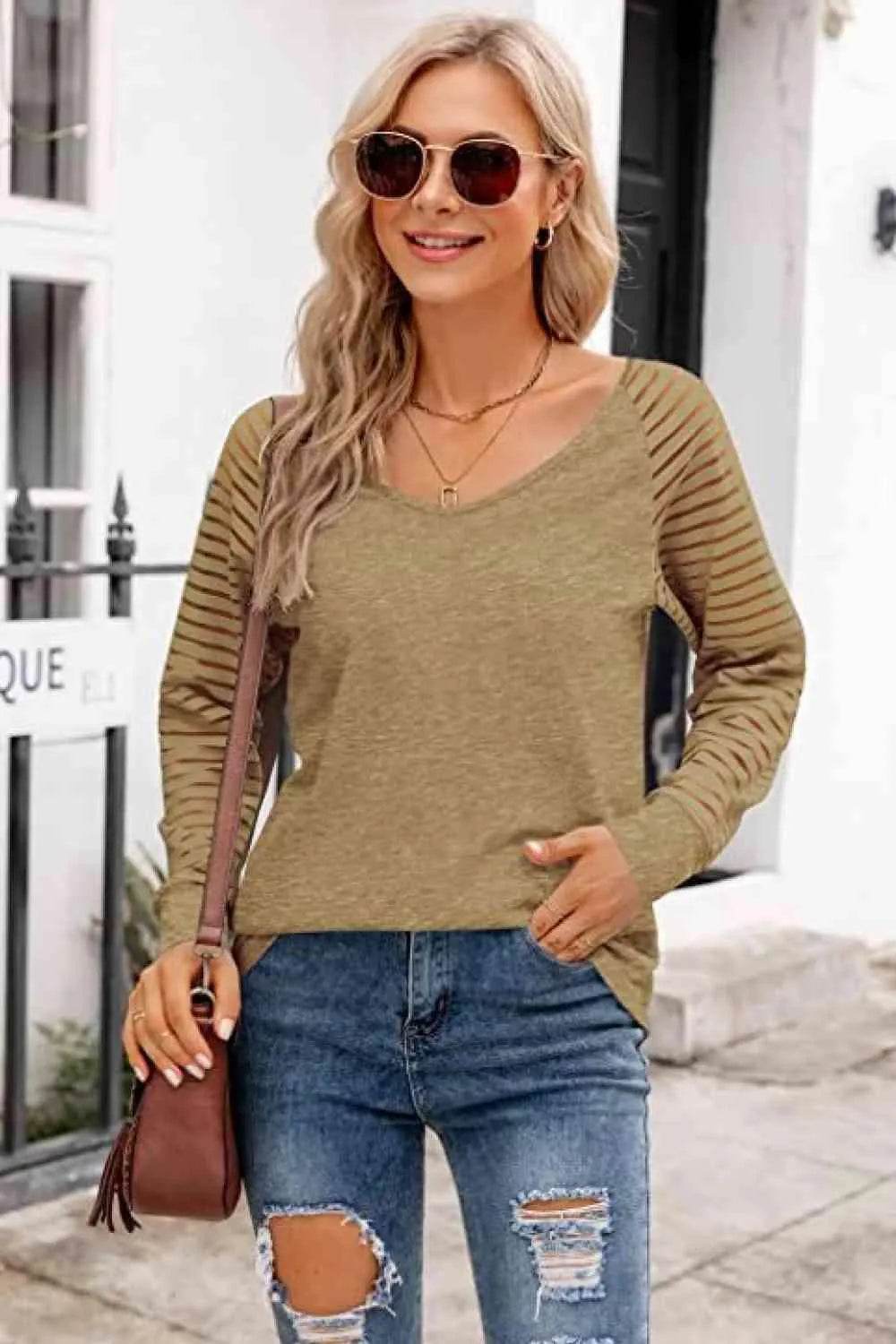 V-Neck Long Raglan Sleeve Top - Bona Fide Fashion