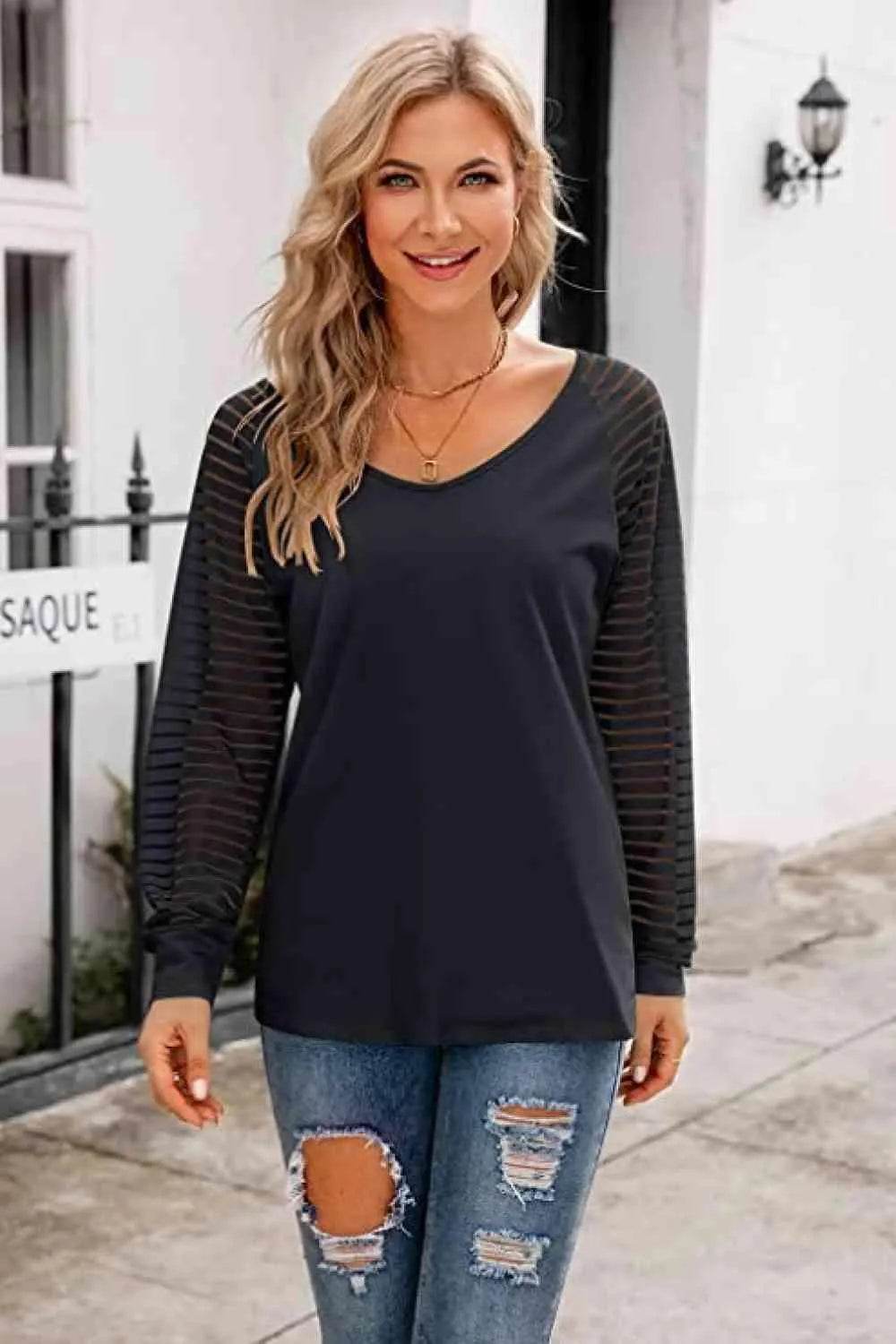 V-Neck Long Raglan Sleeve Top - Bona Fide Fashion