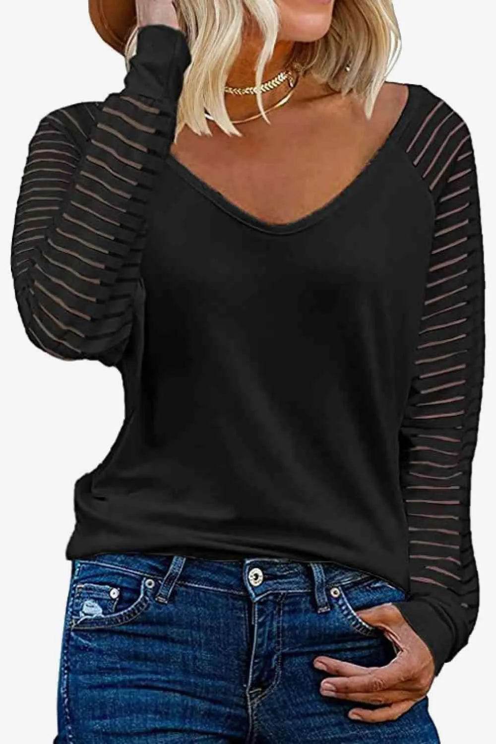 V-Neck Long Raglan Sleeve Top - Bona Fide Fashion