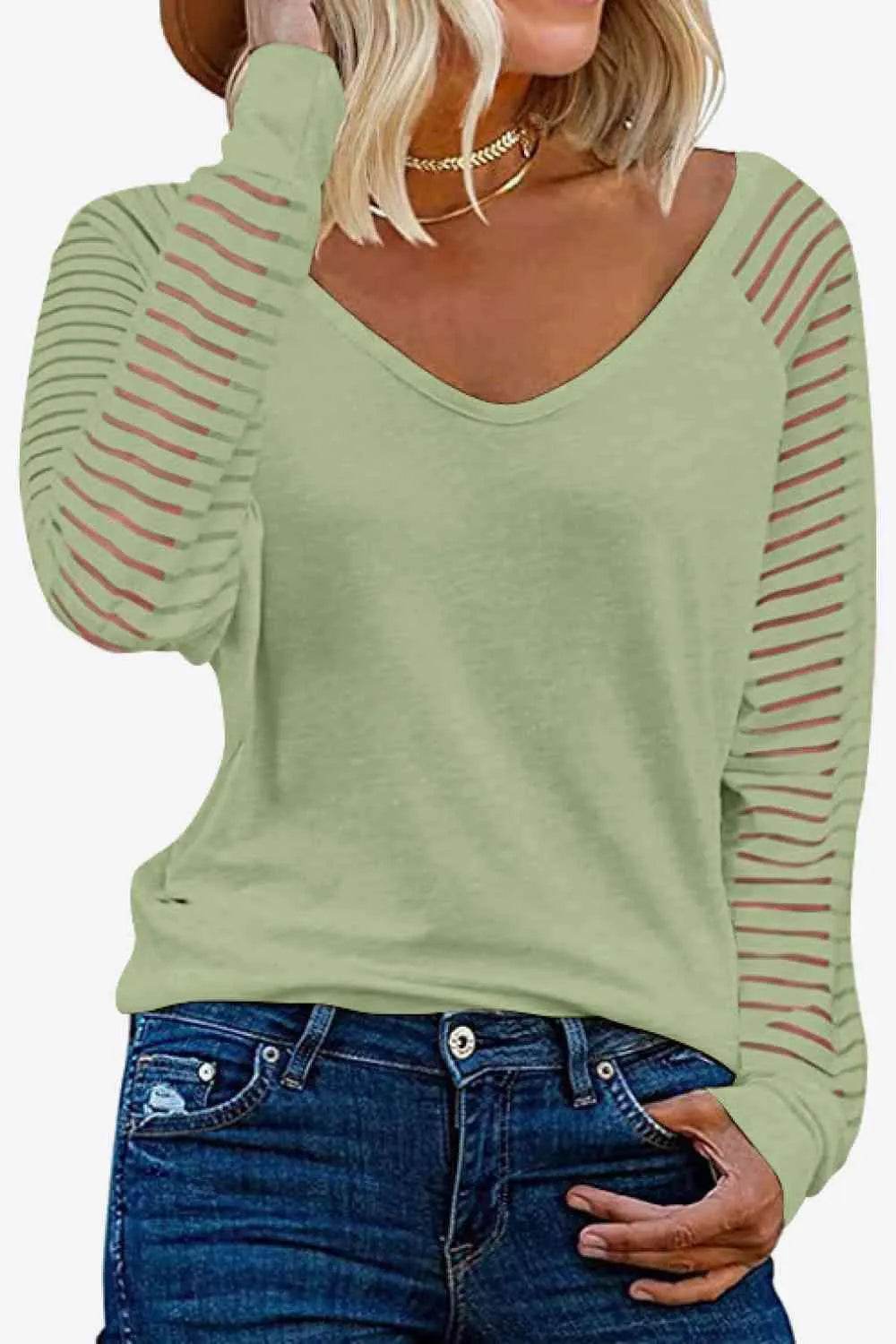 V-Neck Long Raglan Sleeve Top - Bona Fide Fashion