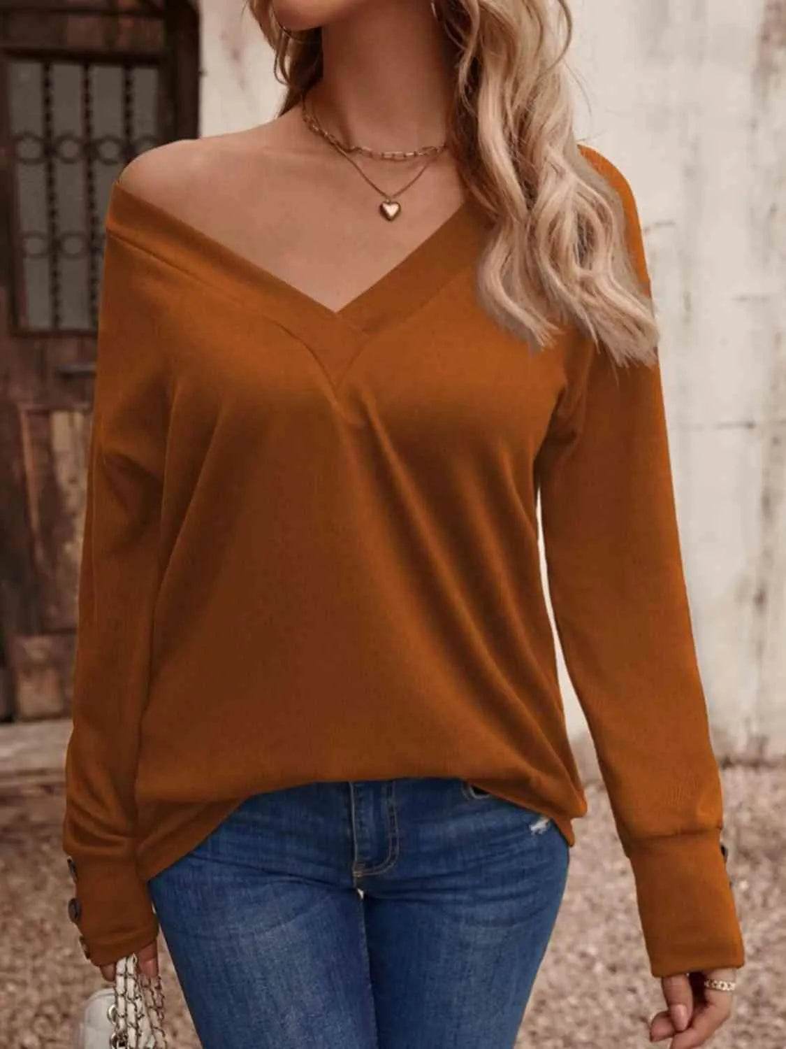 V-Neck Long Sleeve Top - Bona Fide Fashion