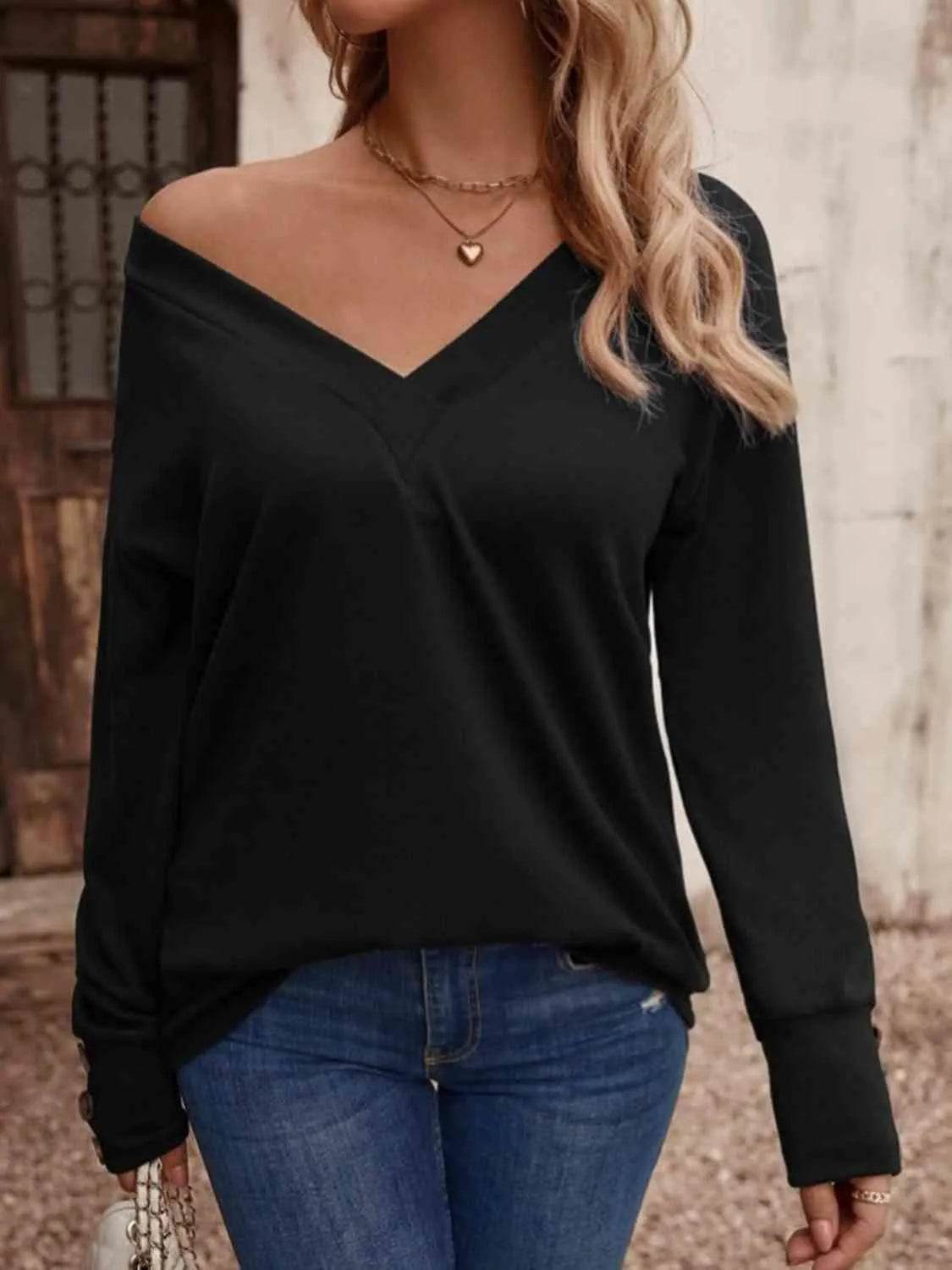 V-Neck Long Sleeve Top - Bona Fide Fashion
