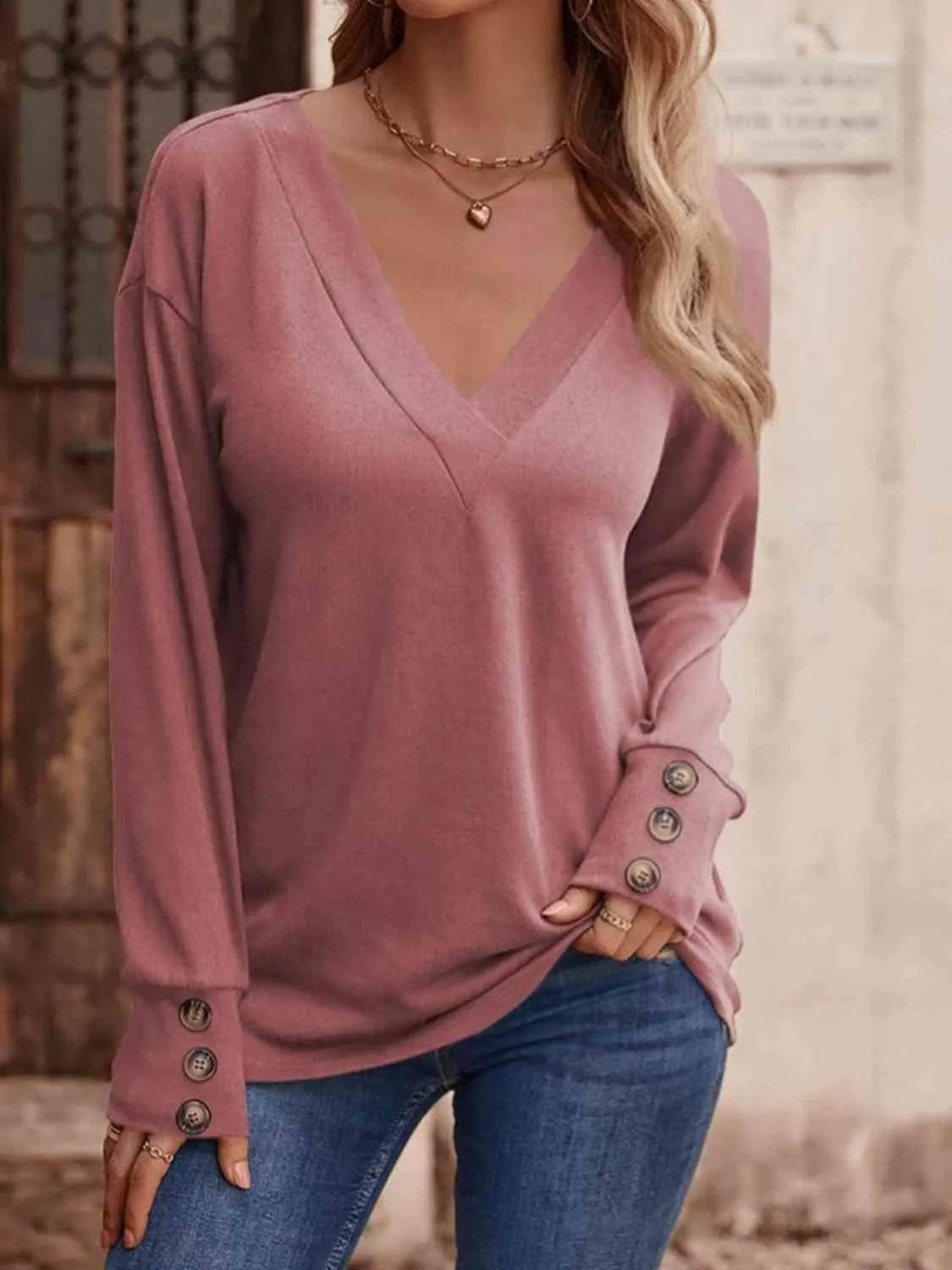 V-Neck Long Sleeve Top - Bona Fide Fashion