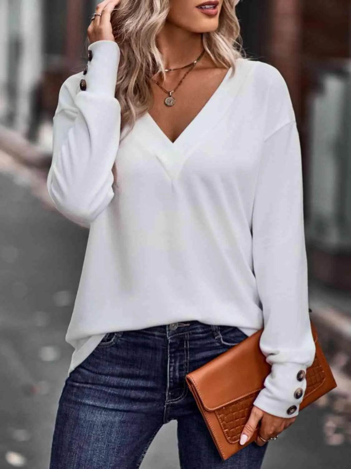 V-Neck Long Sleeve Top - Bona Fide Fashion