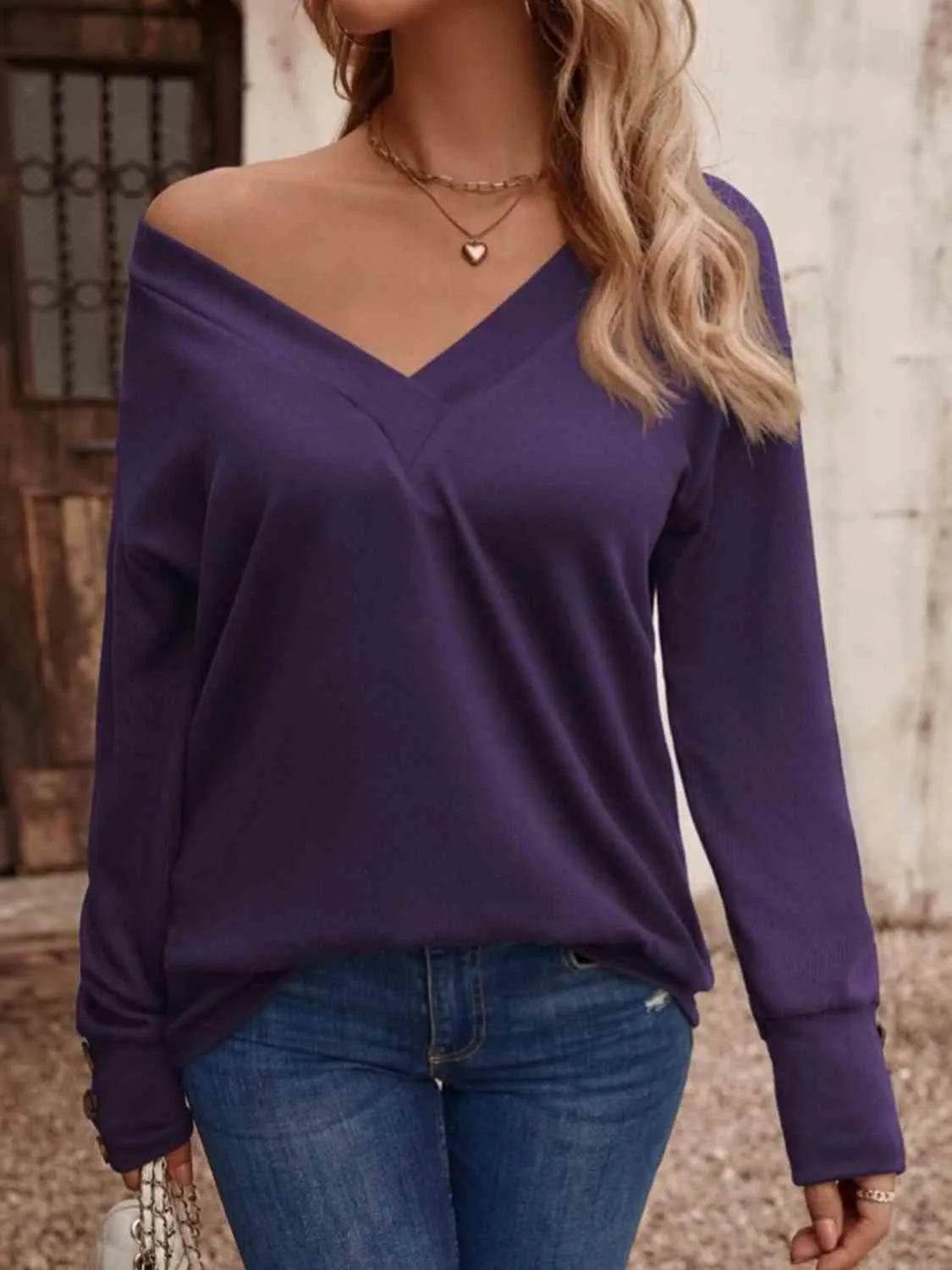 V-Neck Long Sleeve Top - Bona Fide Fashion