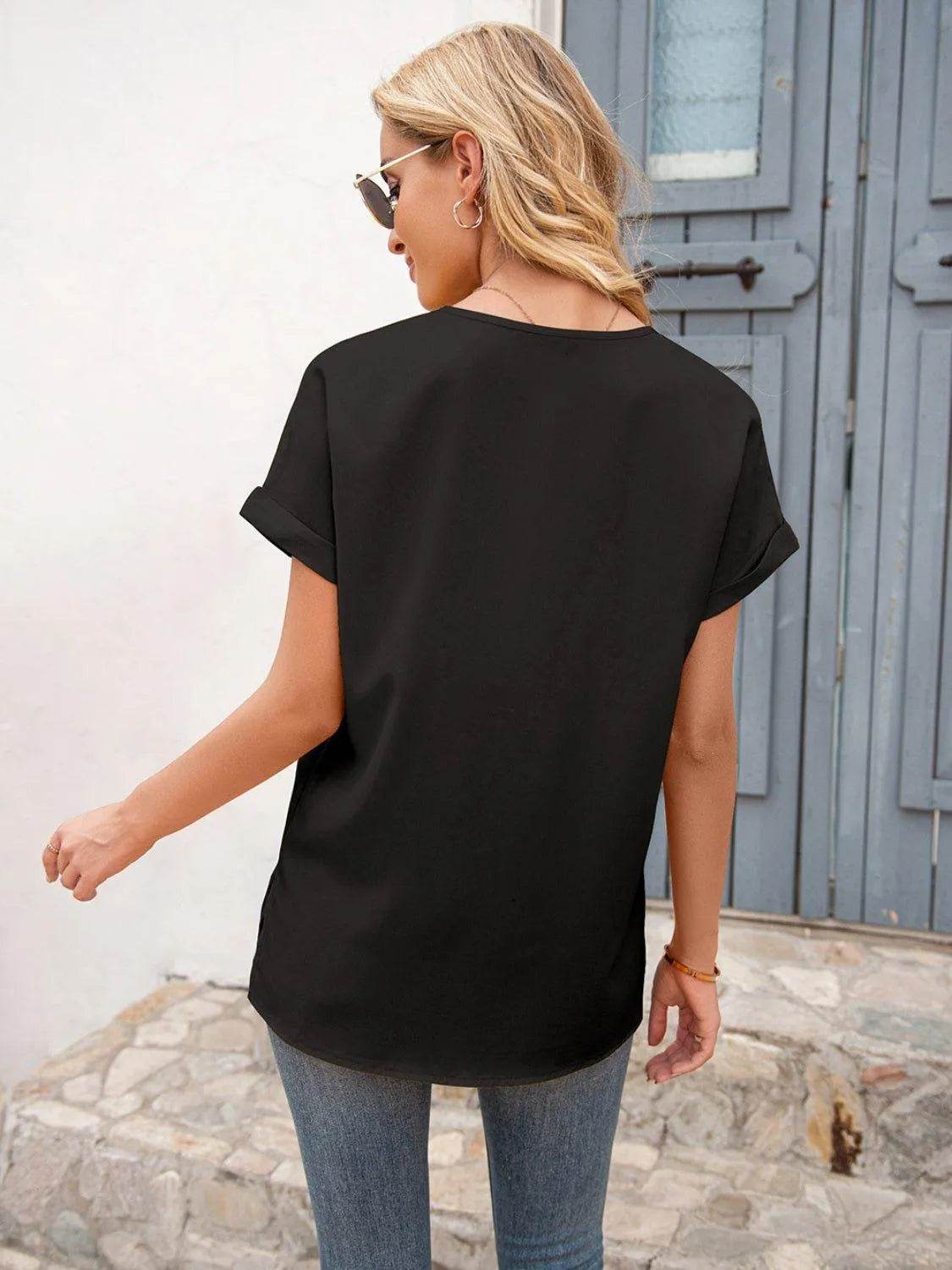 Bona Fide Fashion - V-Neck Short Sleeve T-Shirt - Women Fashion - Bona Fide Fashion