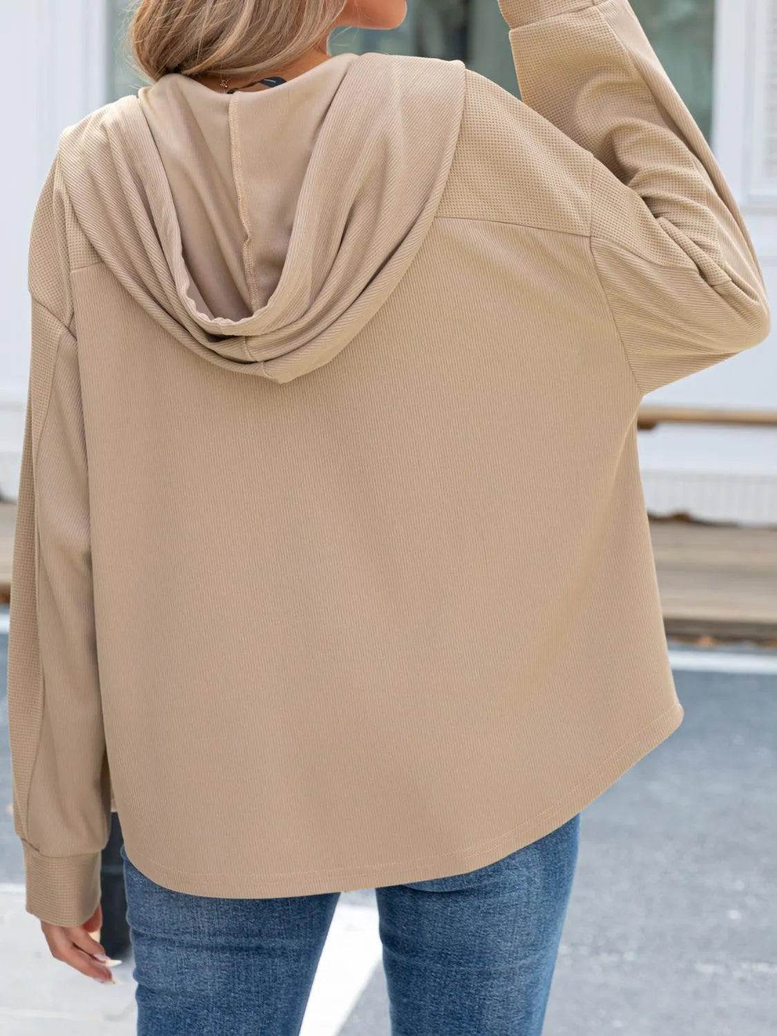 Waffle Knit Open Front Hooded Outerwear - Bona Fide Fashion