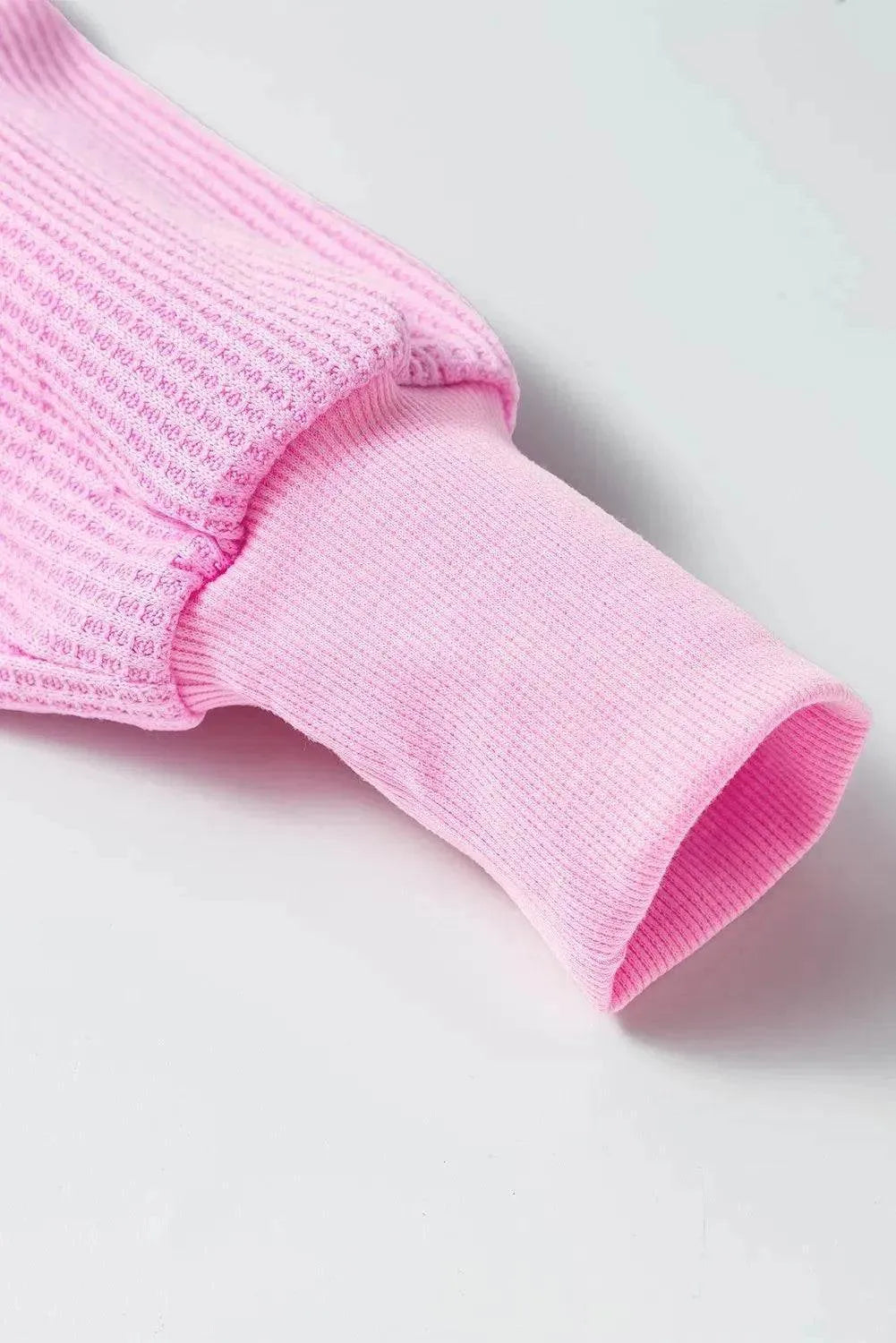 Waffle-Knit V-Neck Long Sleeve Blouse - Bona Fide Fashion