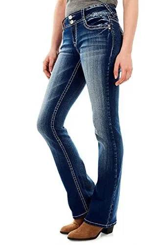 WallFlower Women's Luscious Curvy Bootcut Mid-Rise Insta Stretch Juniors Jeans (Standard and Plus), Jenna, 7 - Bona Fide Fashion