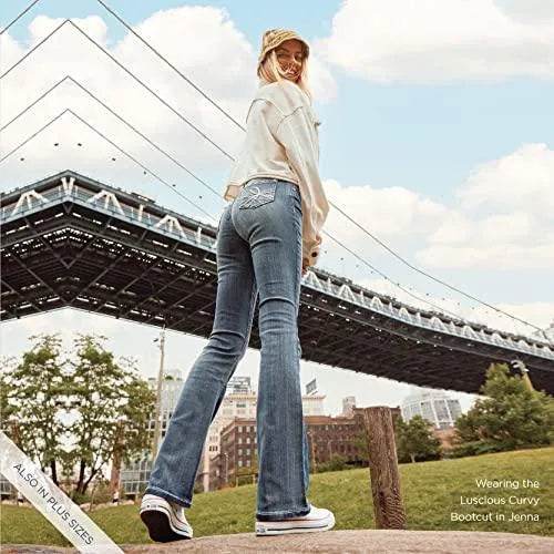 WallFlower Women's Luscious Curvy Bootcut Mid-Rise Insta Stretch Juniors Jeans (Standard and Plus), Jenna, 7 - Bona Fide Fashion