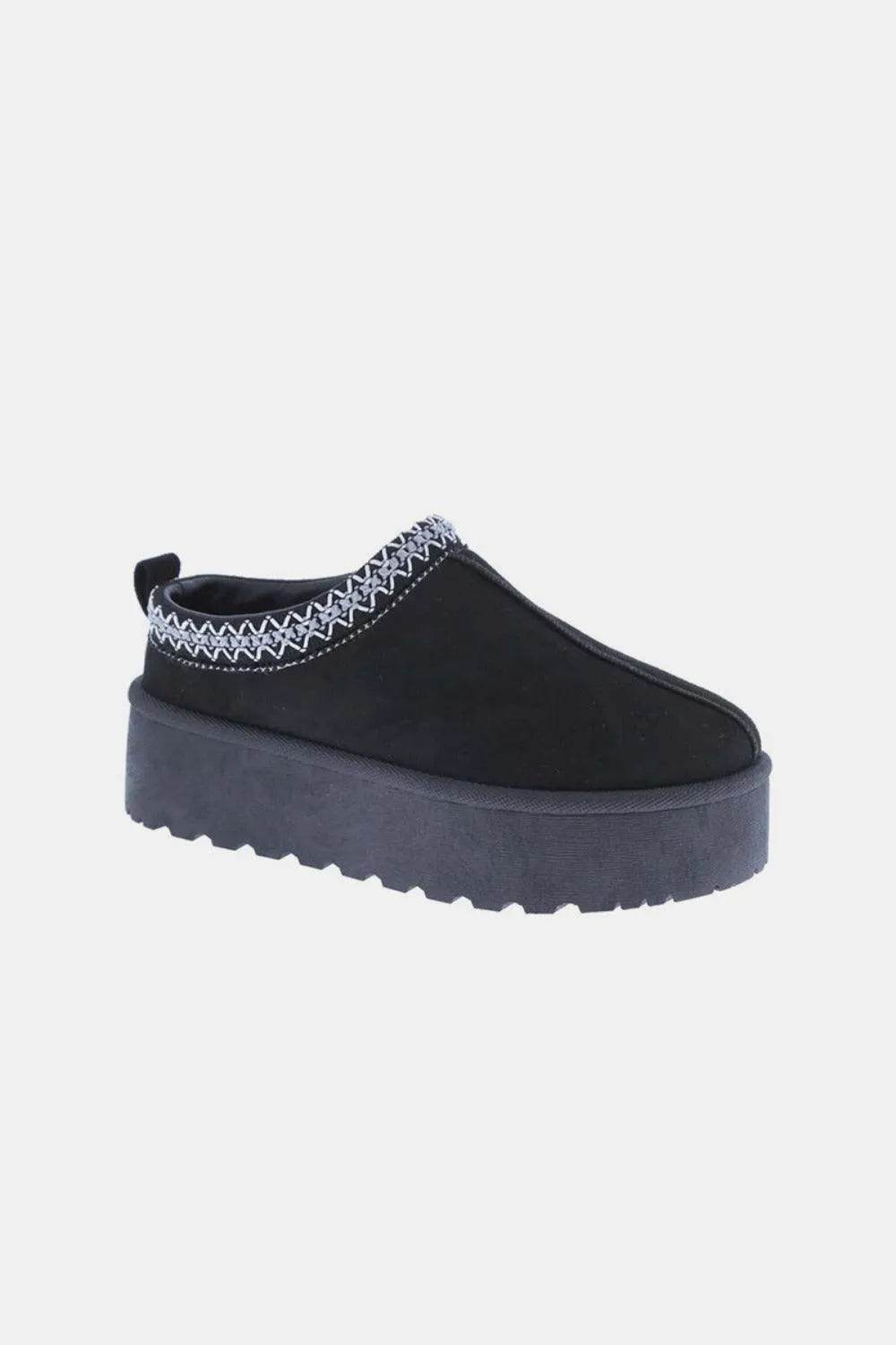 Weeboo Platform Embroidered Trim Slip-On Boots - Bona Fide Fashion