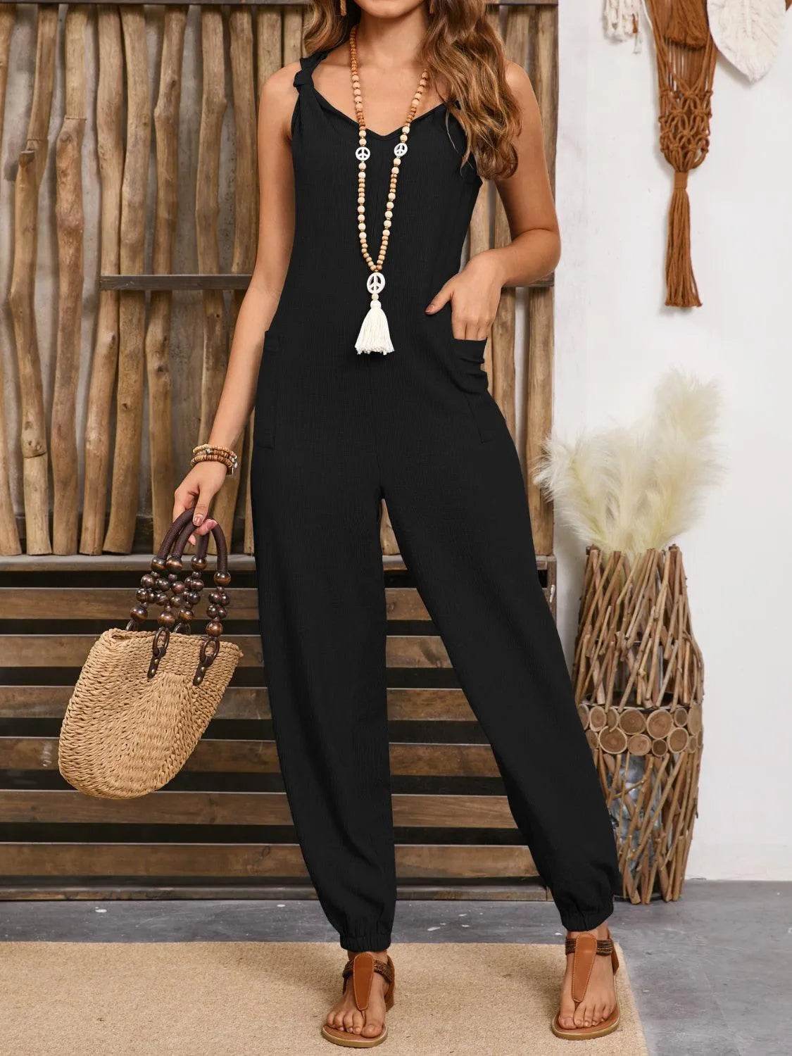 Wide Strap Jumpsuit with Pockets - Bona Fide Fashion