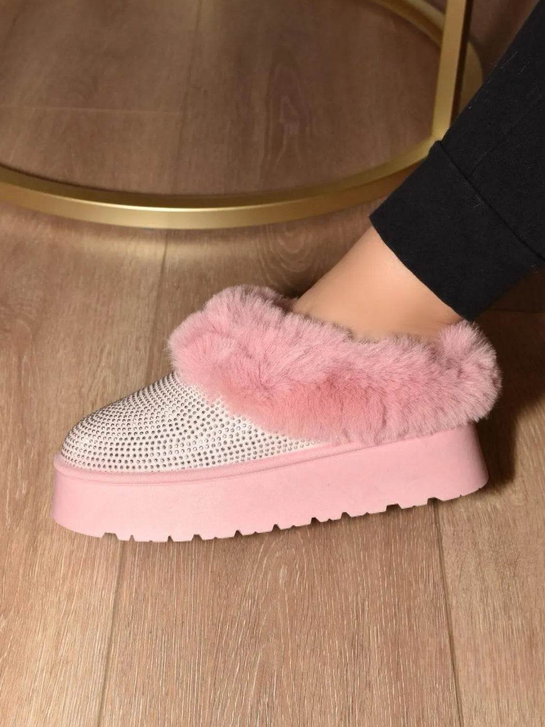 WILD DIVA Embellished Faux Fur Platform Booties - Bona Fide Fashion