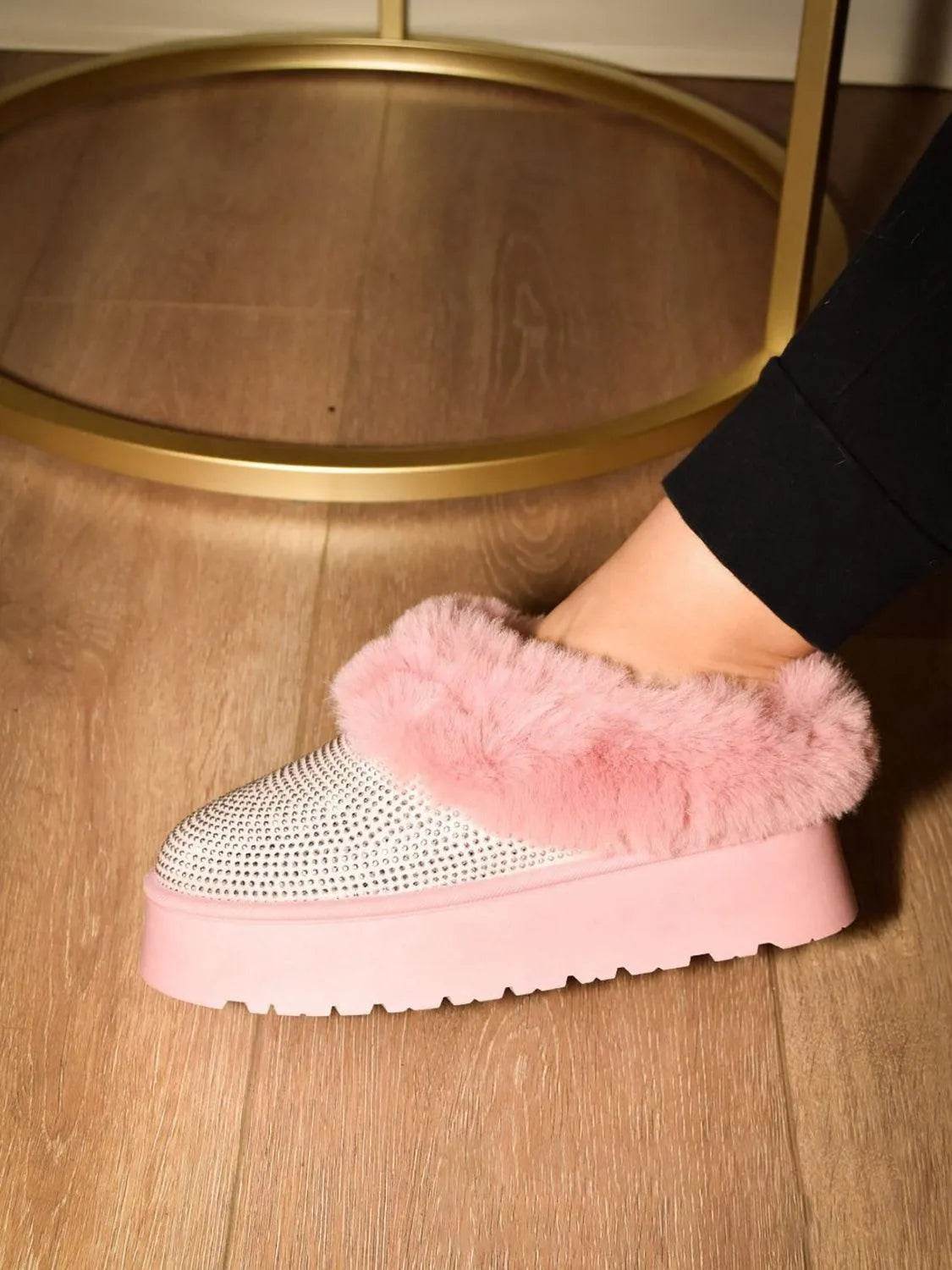 WILD DIVA Embellished Faux Fur Platform Booties - Bona Fide Fashion
