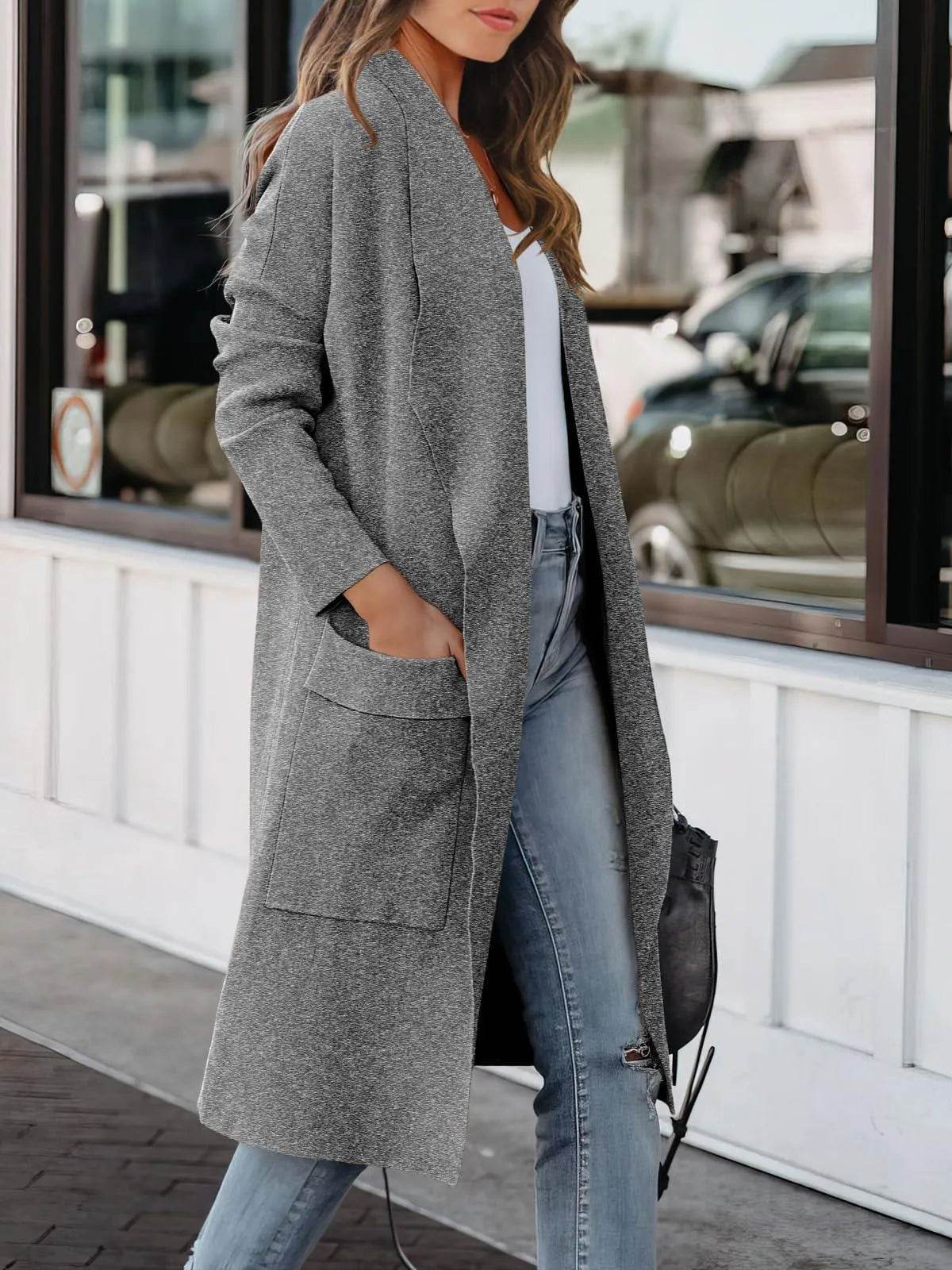 Women's Long Sleeve Open Front Cardigan Sweater with Pockets - Fall Trendy Casual Knit Jacket by ANRABESS - Bona Fide Fashion