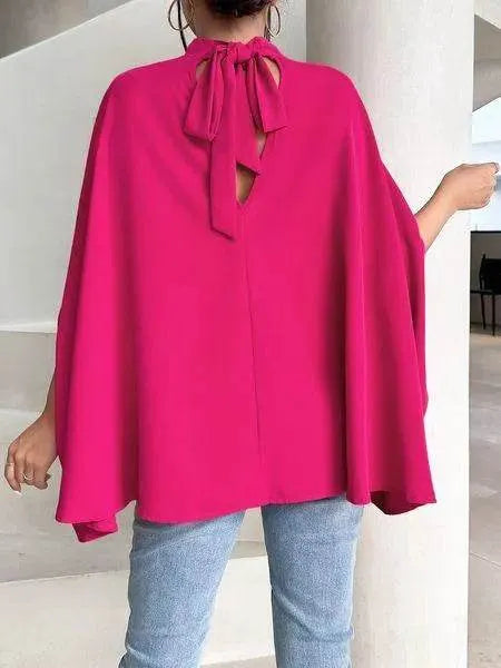 Women's Oversize Smock Neck Knot Back Batwing Sleeve Blouse Shirt Top HY69E4ZBQD - Bona Fide Fashion