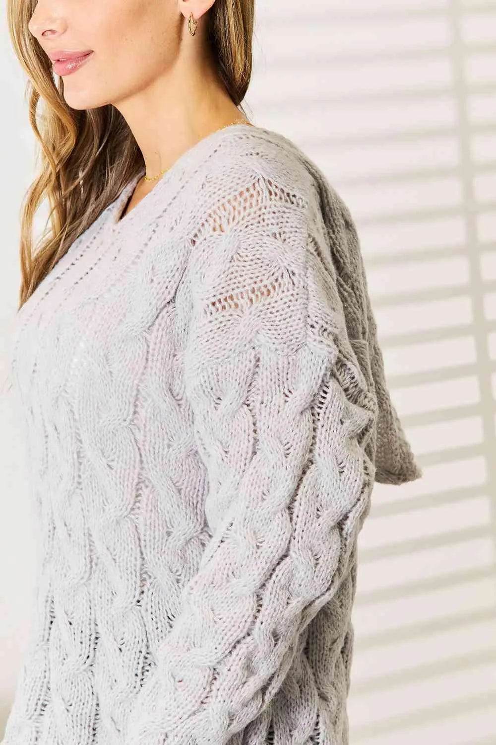 Woven Right Cable-Knit Hooded Sweater - Bona Fide Fashion