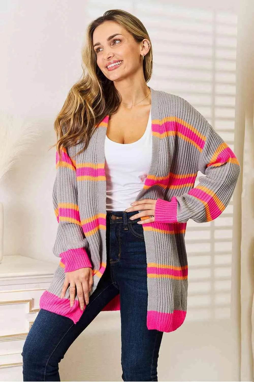 Woven Right Ribbed Long Sleeve Cardigan - Bona Fide Fashion