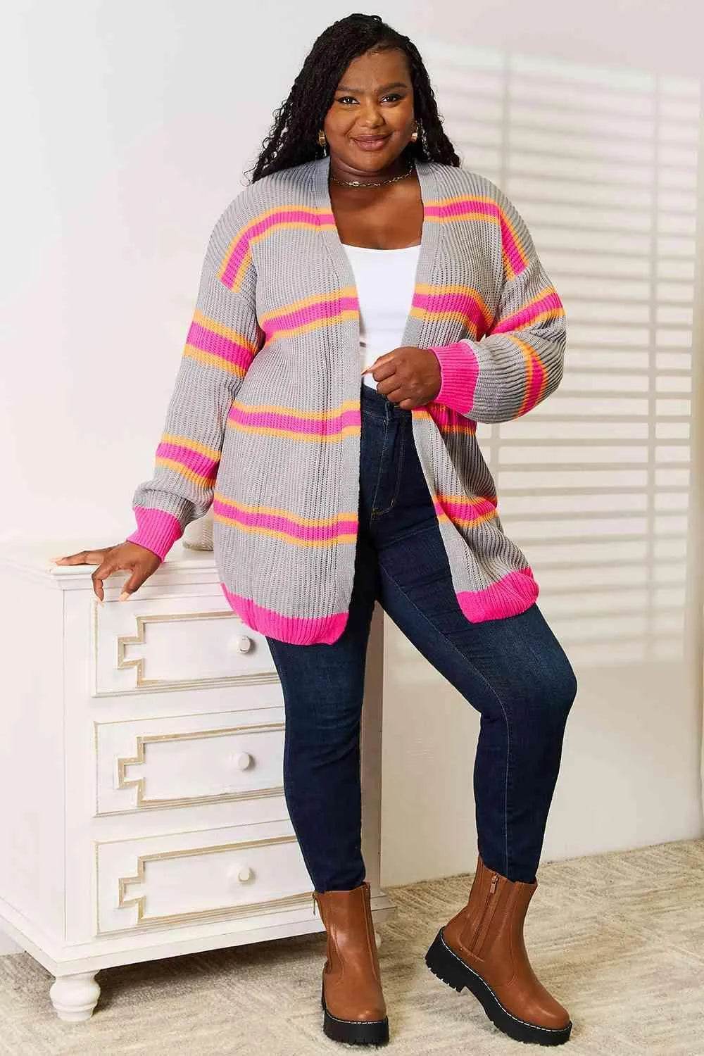 Woven Right Ribbed Long Sleeve Cardigan - Bona Fide Fashion