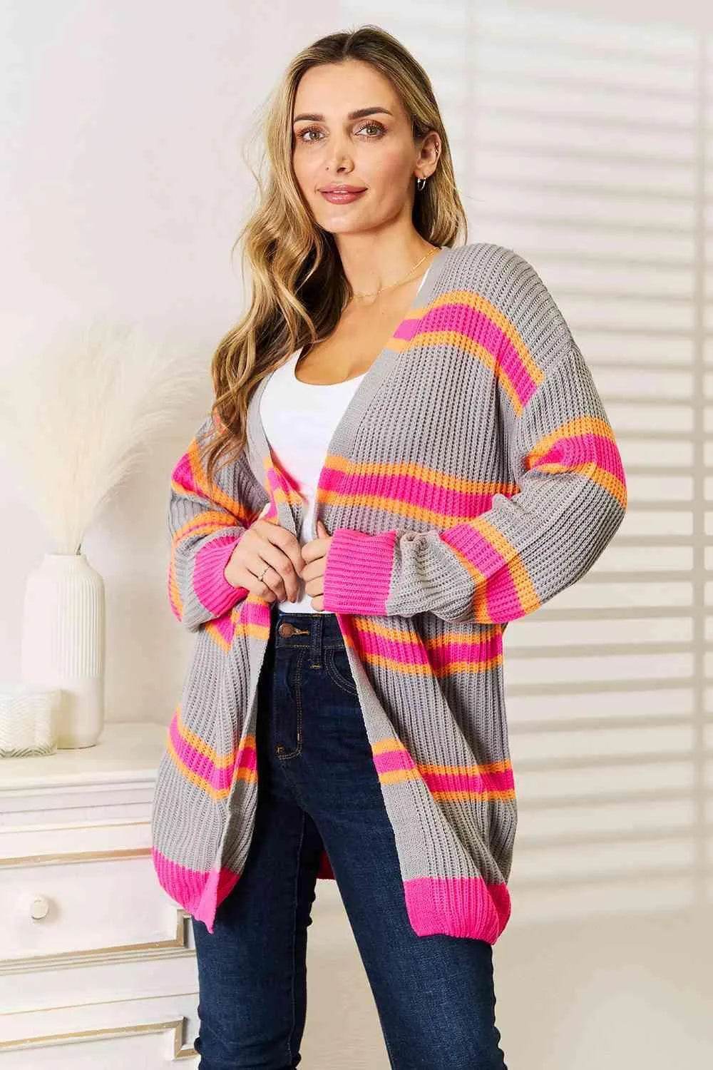 Woven Right Ribbed Long Sleeve Cardigan - Bona Fide Fashion