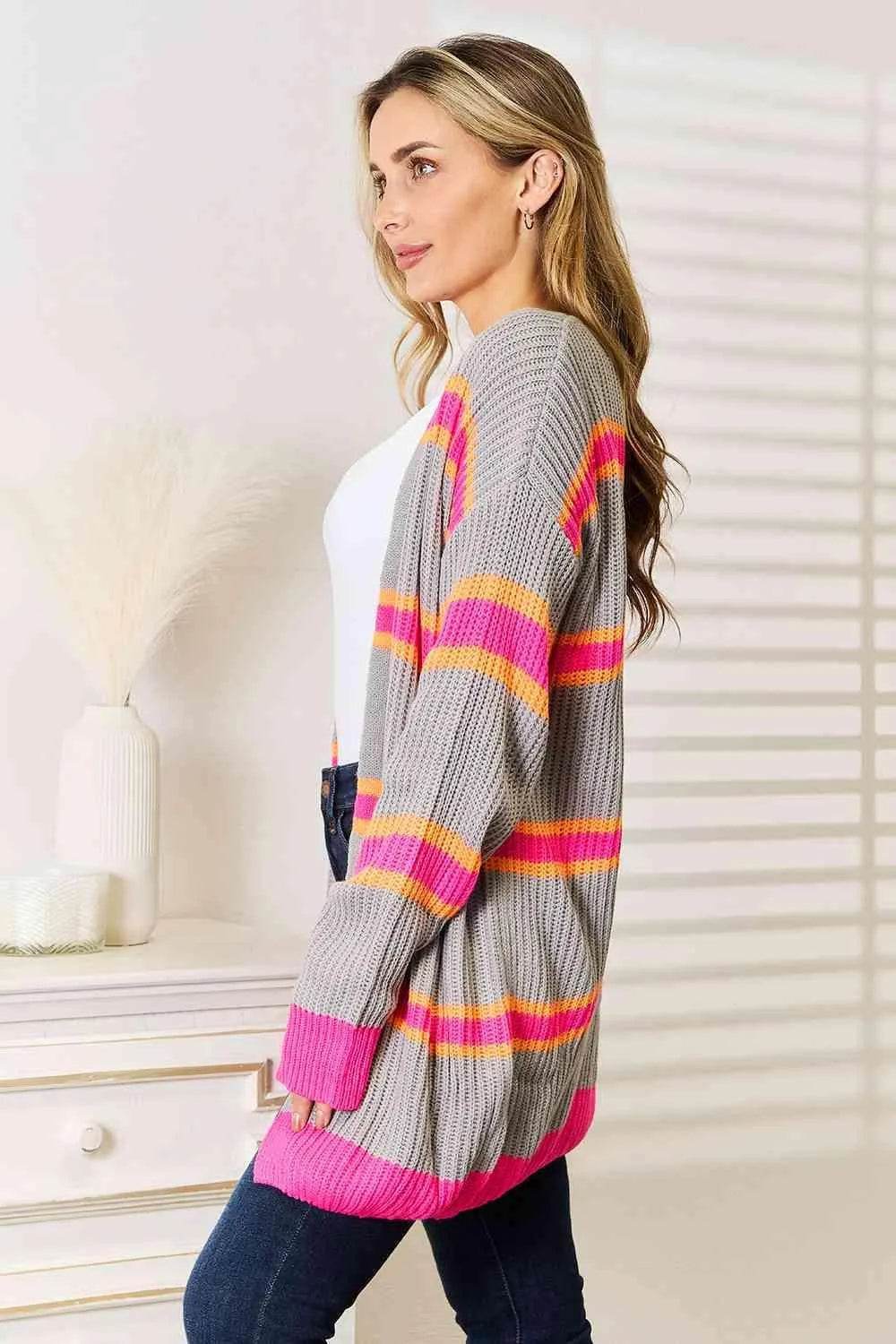 Woven Right Ribbed Long Sleeve Cardigan - Bona Fide Fashion