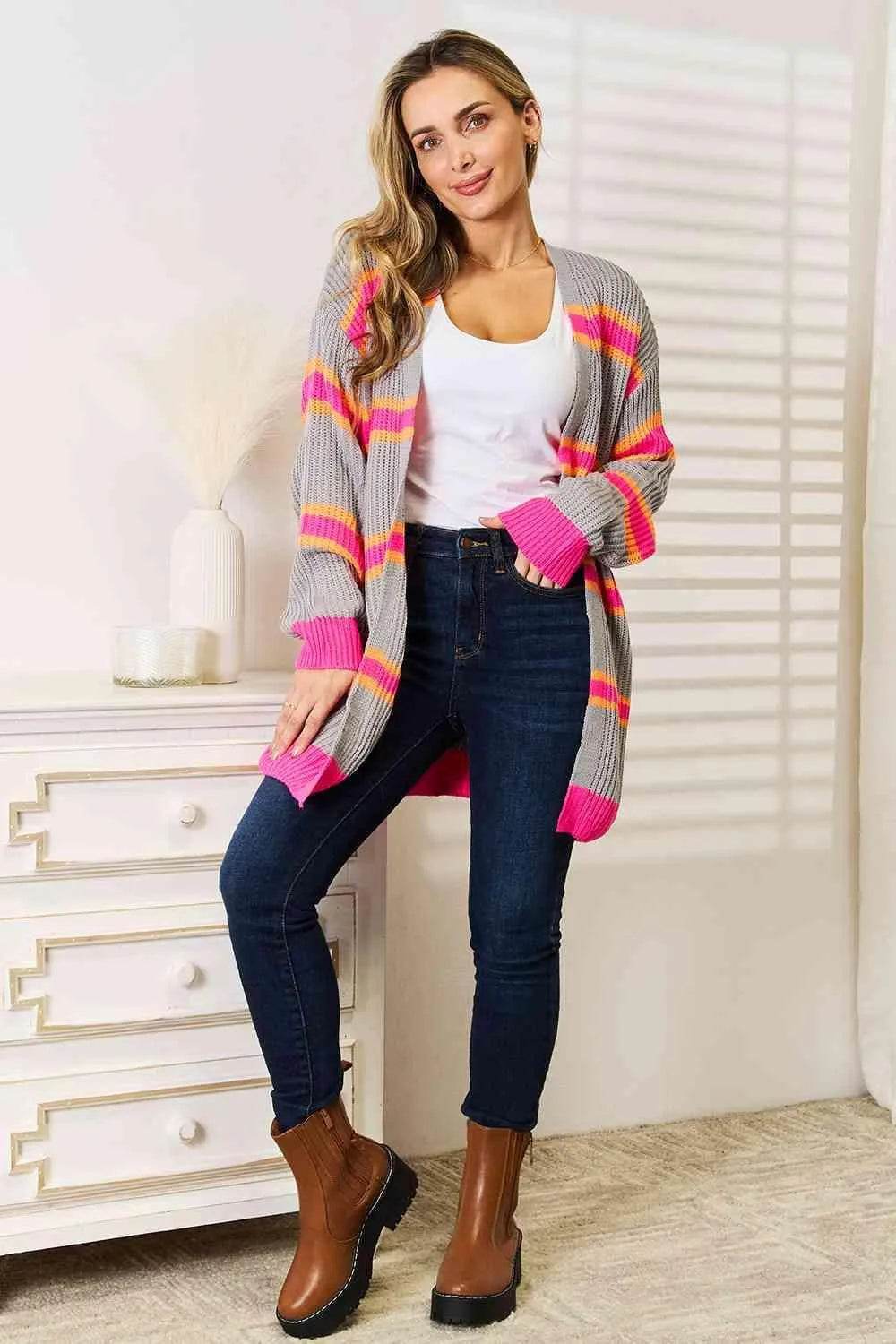 Woven Right Ribbed Long Sleeve Cardigan - Bona Fide Fashion