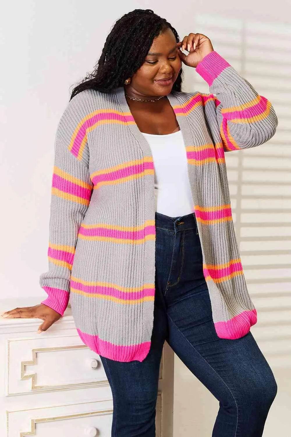 Woven Right Ribbed Long Sleeve Cardigan - Bona Fide Fashion