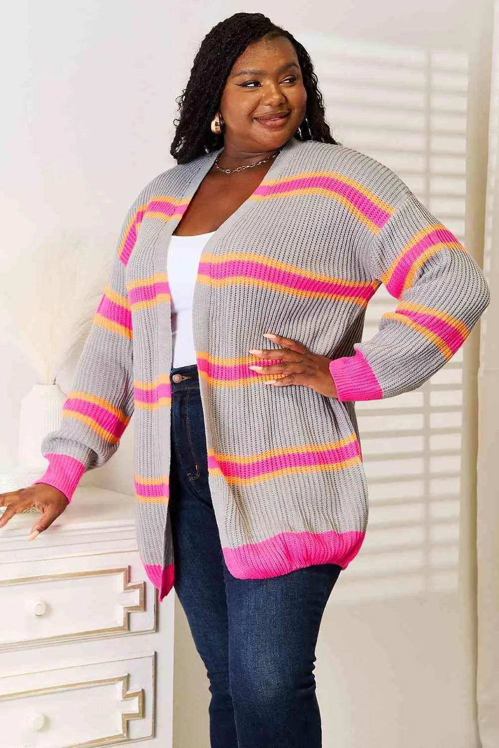 Woven Right Ribbed Long Sleeve Cardigan - Bona Fide Fashion