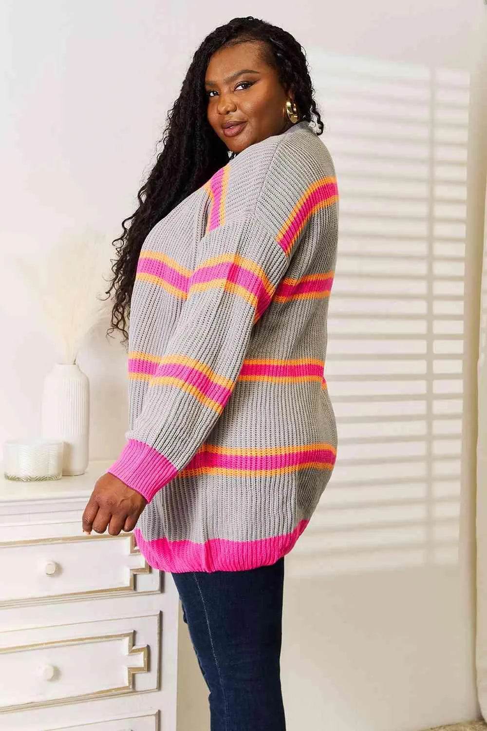 Woven Right Ribbed Long Sleeve Cardigan - Bona Fide Fashion