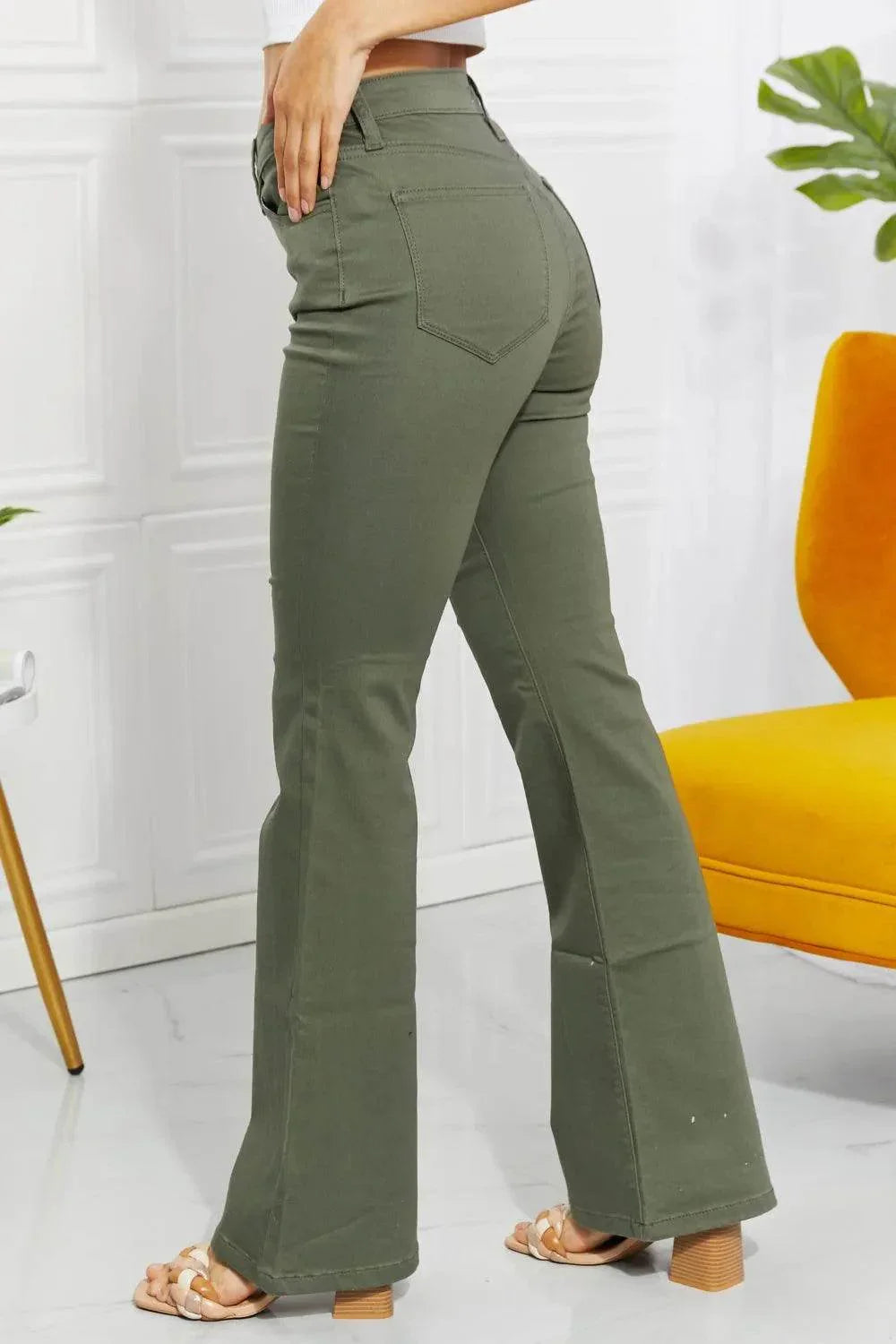 Zenana Clementine Full Size High-Rise Bootcut Jeans in Olive - Bona Fide Fashion