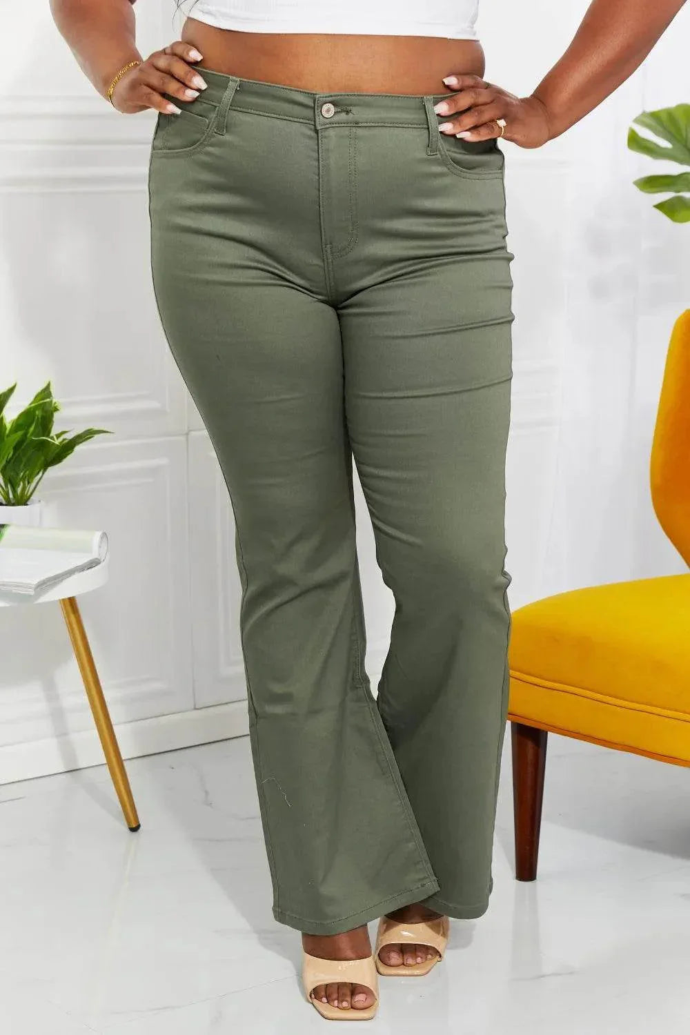Zenana Clementine Full Size High-Rise Bootcut Jeans in Olive - Bona Fide Fashion