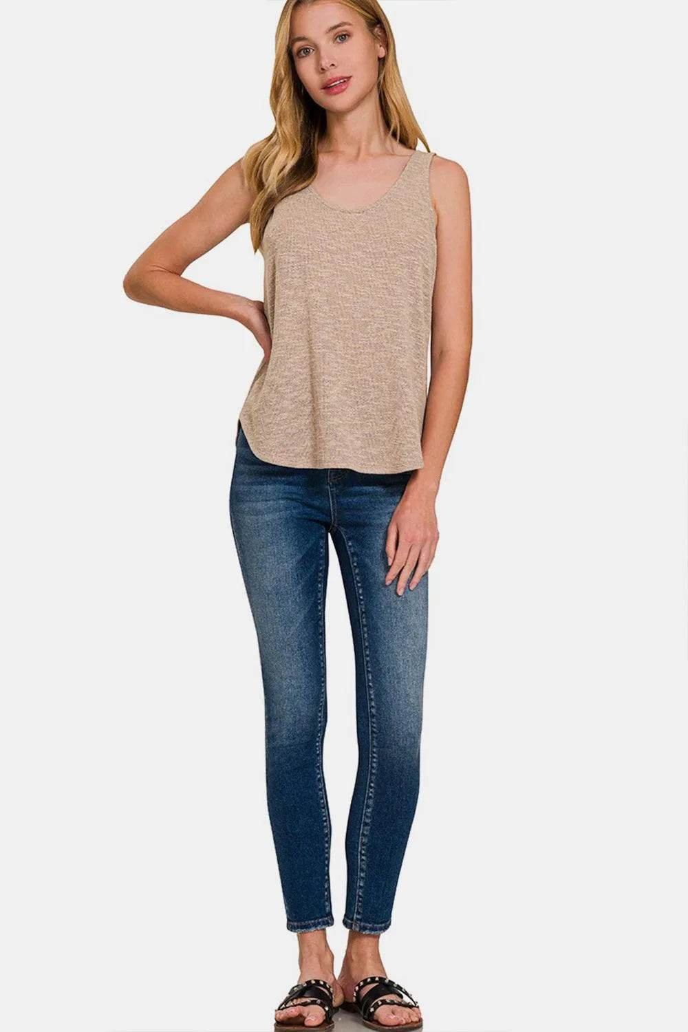 Zenana Round Neck Tank Top – Curved Hem Sleeveless Basic for Everyday Wear - Bona Fide Fashion