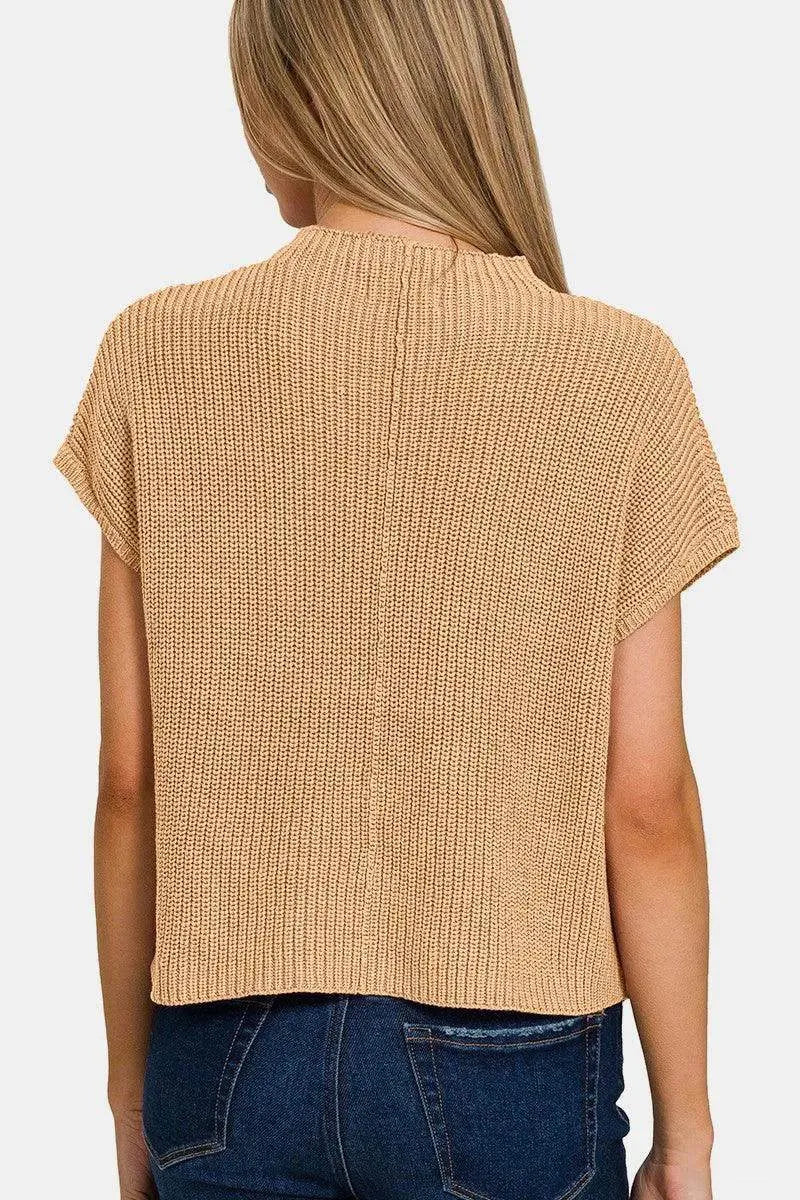 Zenana Mock Neck Short Sleeve Cropped Sweater - Bona Fide Fashion