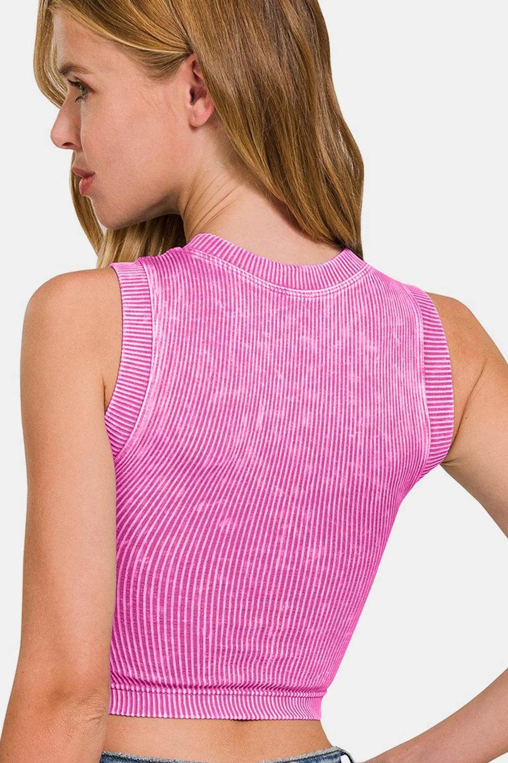Bona Fide Fashion - Washed Ribbed Seamless Crop Tank with Bra Pad - Women Fashion - Bona Fide Fashion