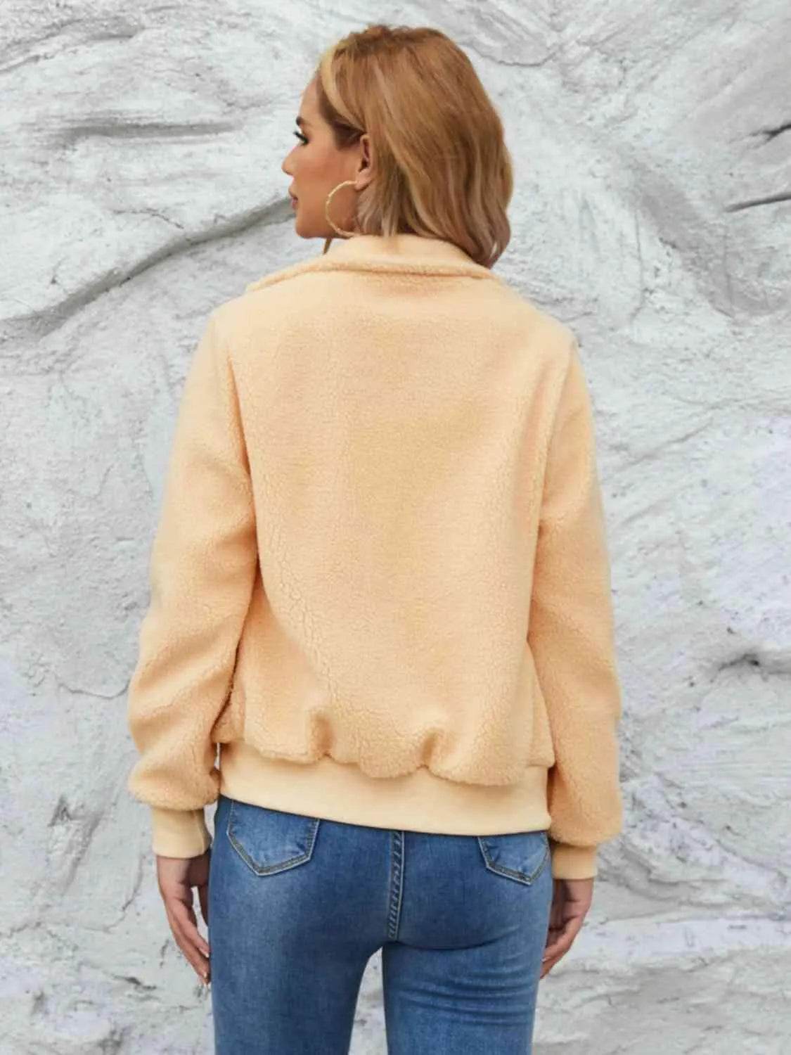 Zip Up Collared Neck Long Sleeve Jacket - Bona Fide Fashion