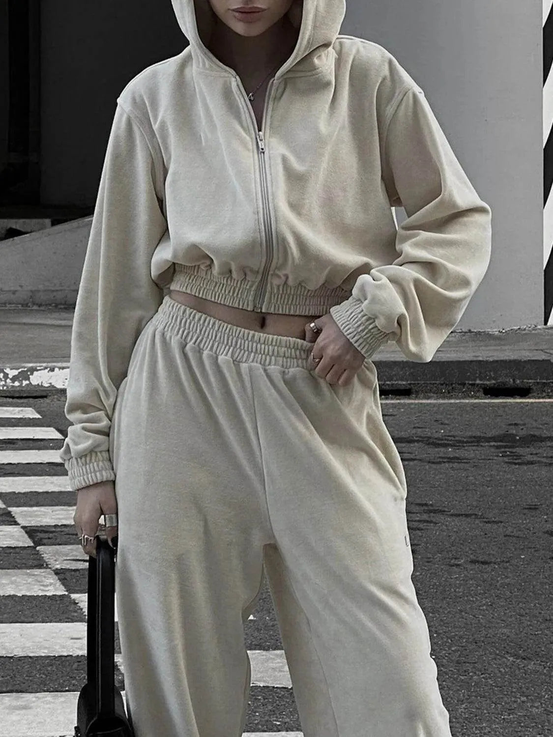 Zip Up Hoodie and Pocketed Pants Set - Bona Fide Fashion