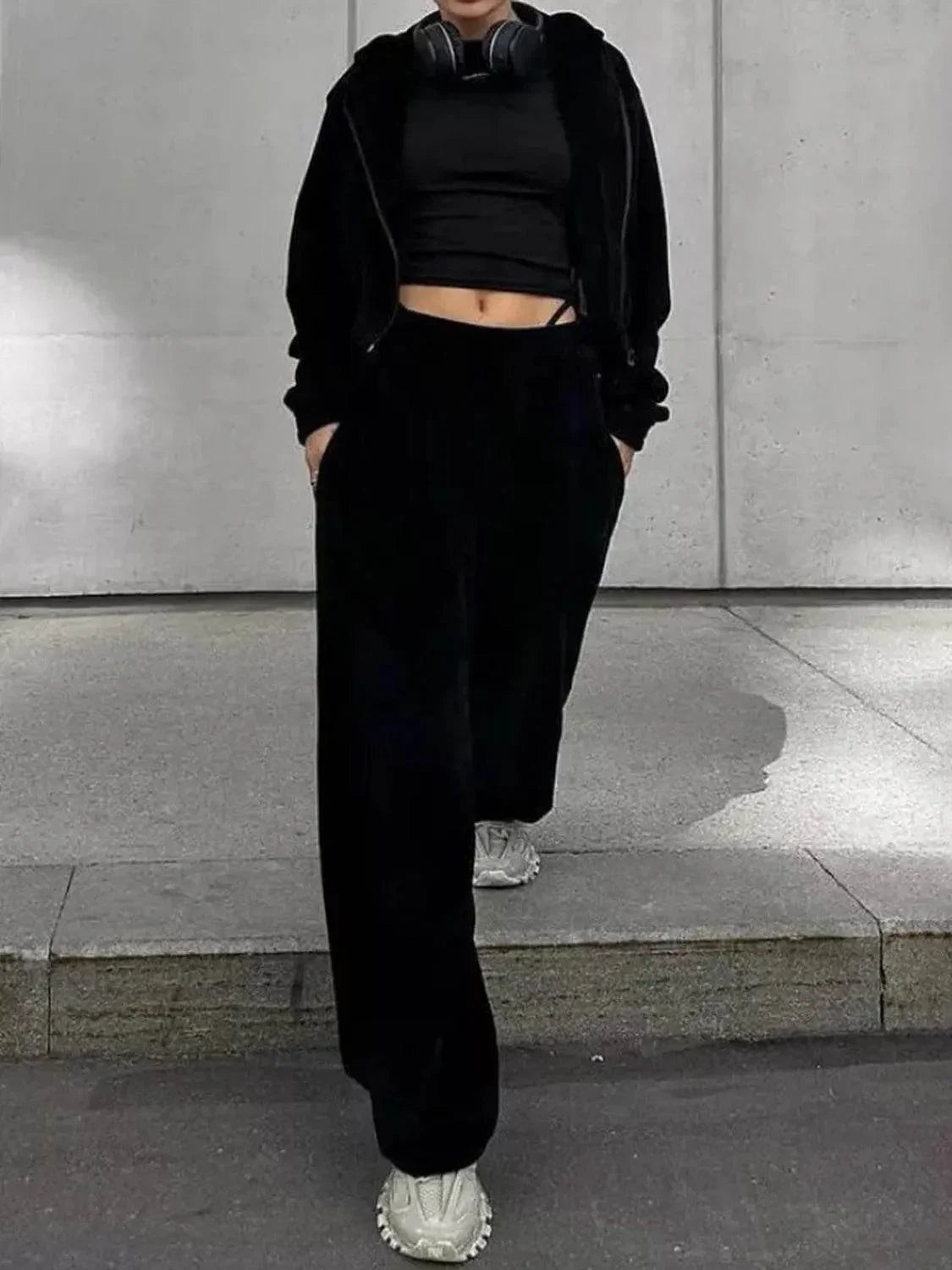 Zip Up Hoodie and Pocketed Pants Set - Bona Fide Fashion