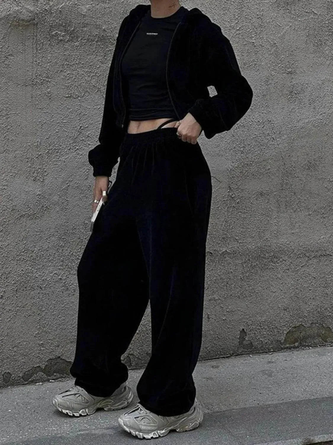 Zip Up Hoodie and Pocketed Pants Set - Bona Fide Fashion
