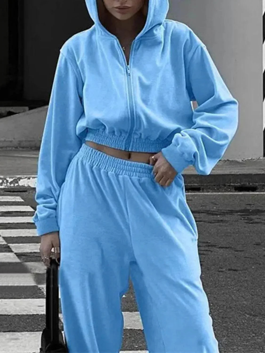 Zip Up Hoodie and Pocketed Pants Set - Bona Fide Fashion
