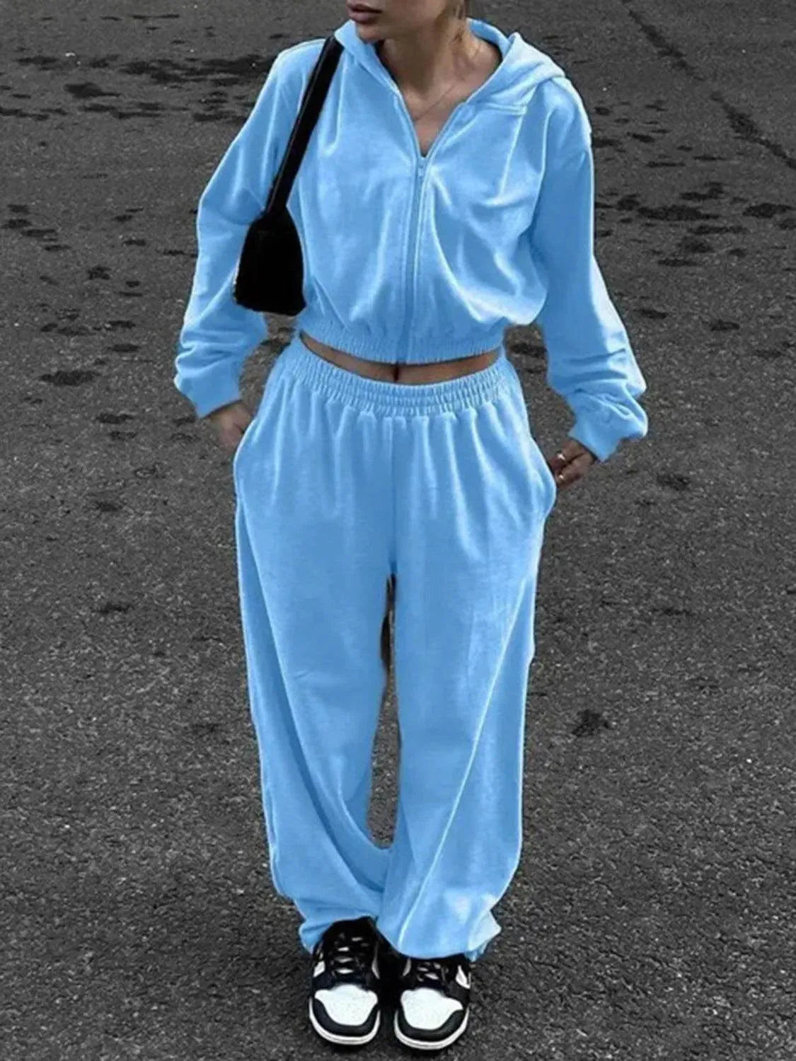 Zip Up Hoodie and Pocketed Pants Set - Bona Fide Fashion