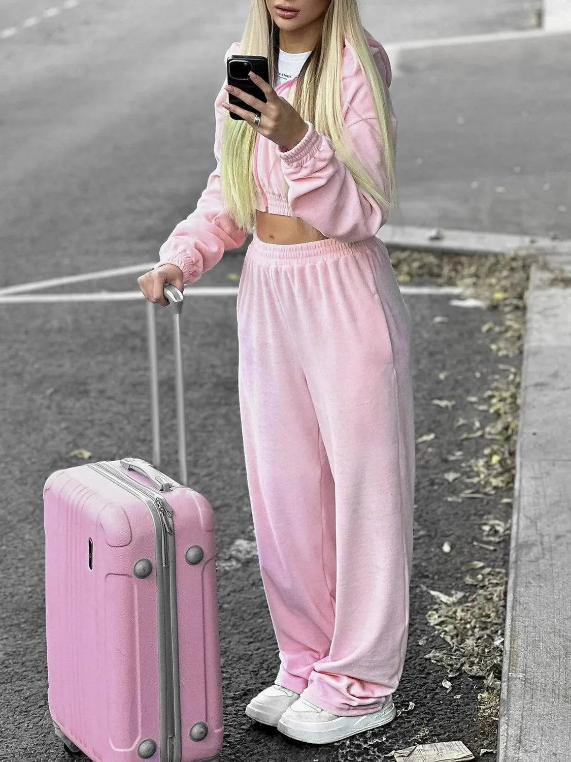 Zip Up Hoodie and Pocketed Pants Set - Bona Fide Fashion