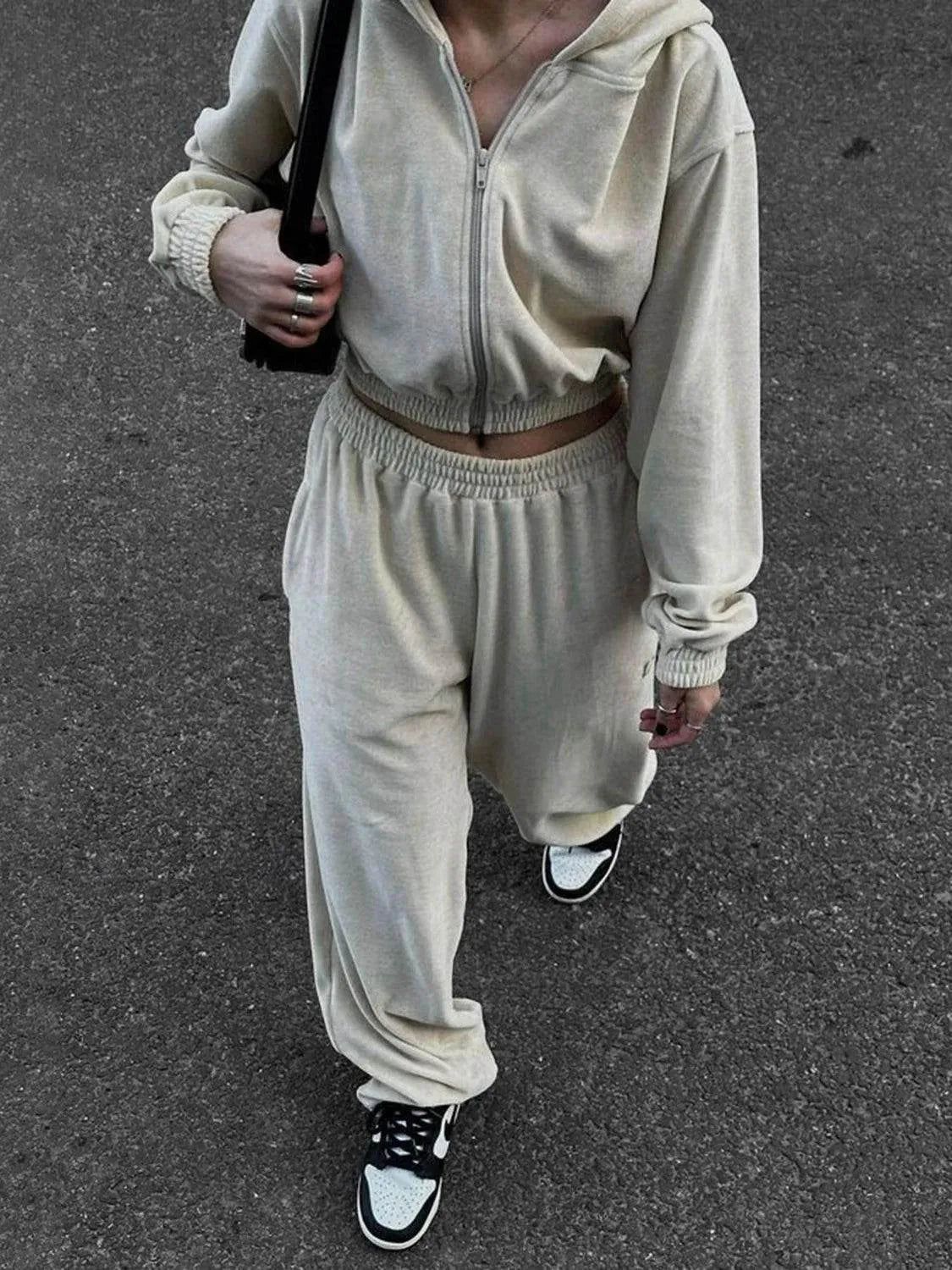Zip Up Hoodie and Pocketed Pants Set - Bona Fide Fashion