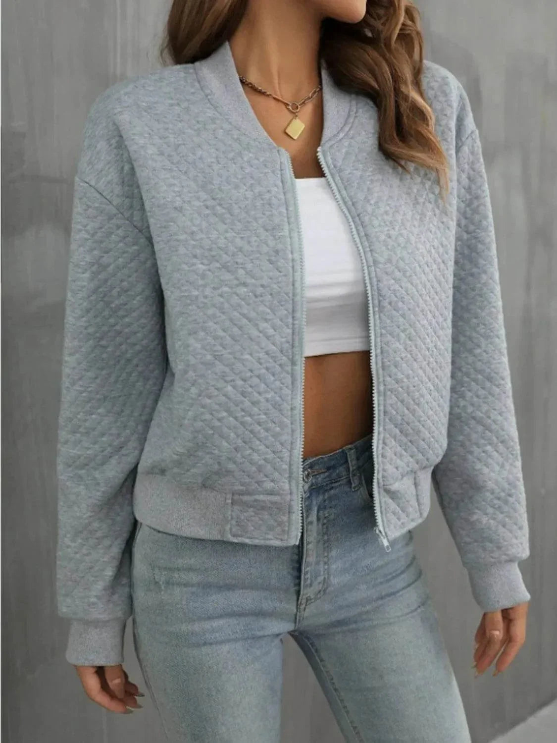 Zip Up Long Sleeve Jacket - Bona Fide Fashion