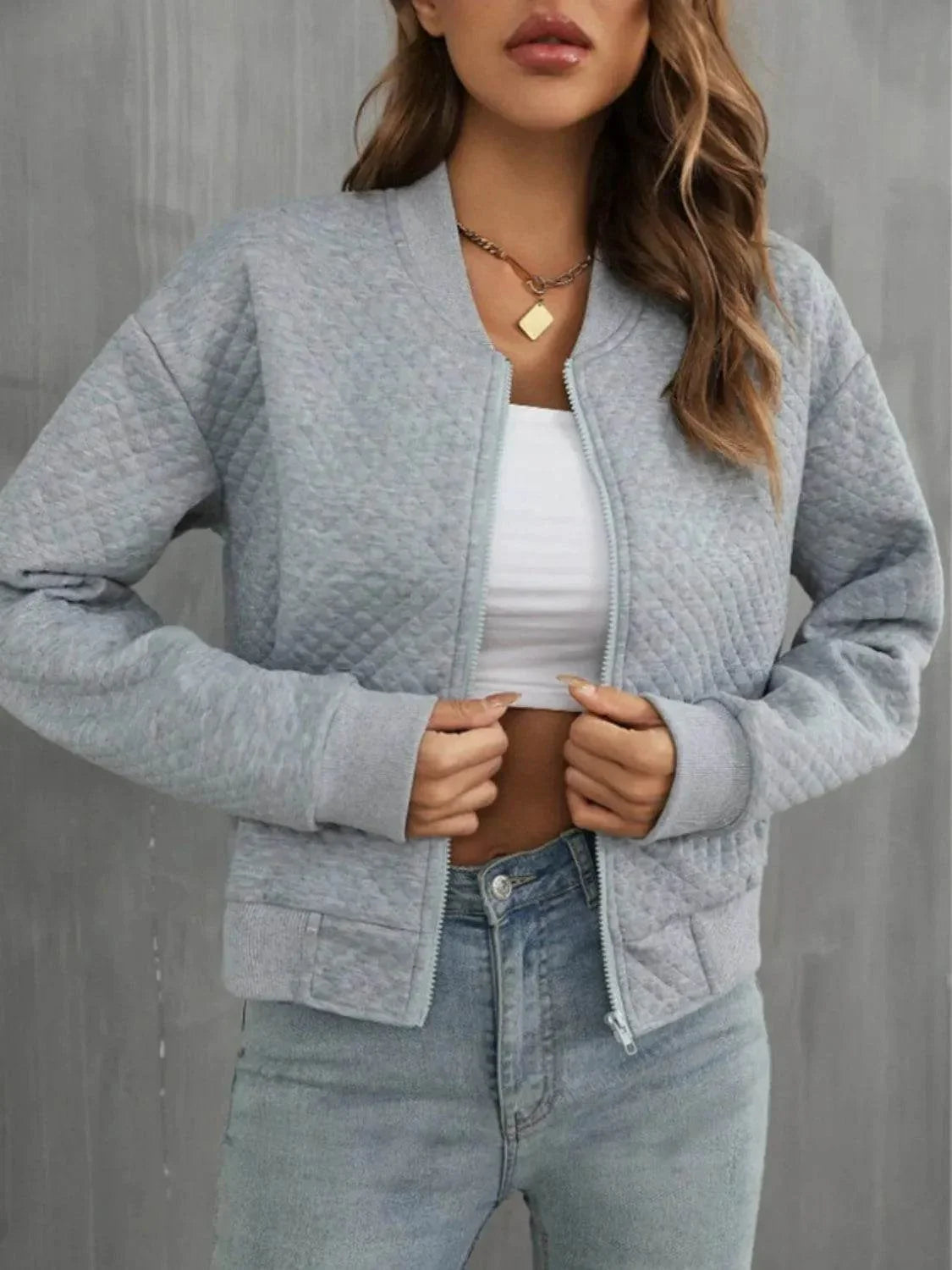 Zip Up Long Sleeve Jacket - Bona Fide Fashion
