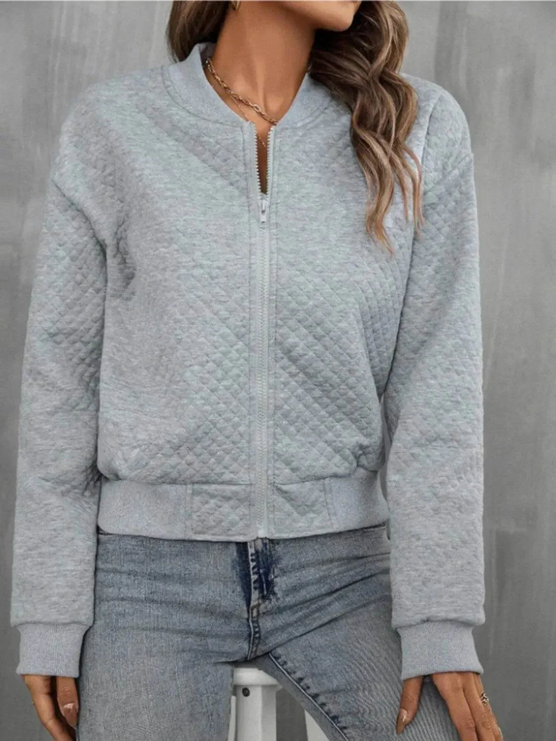 Zip Up Long Sleeve Jacket - Bona Fide Fashion