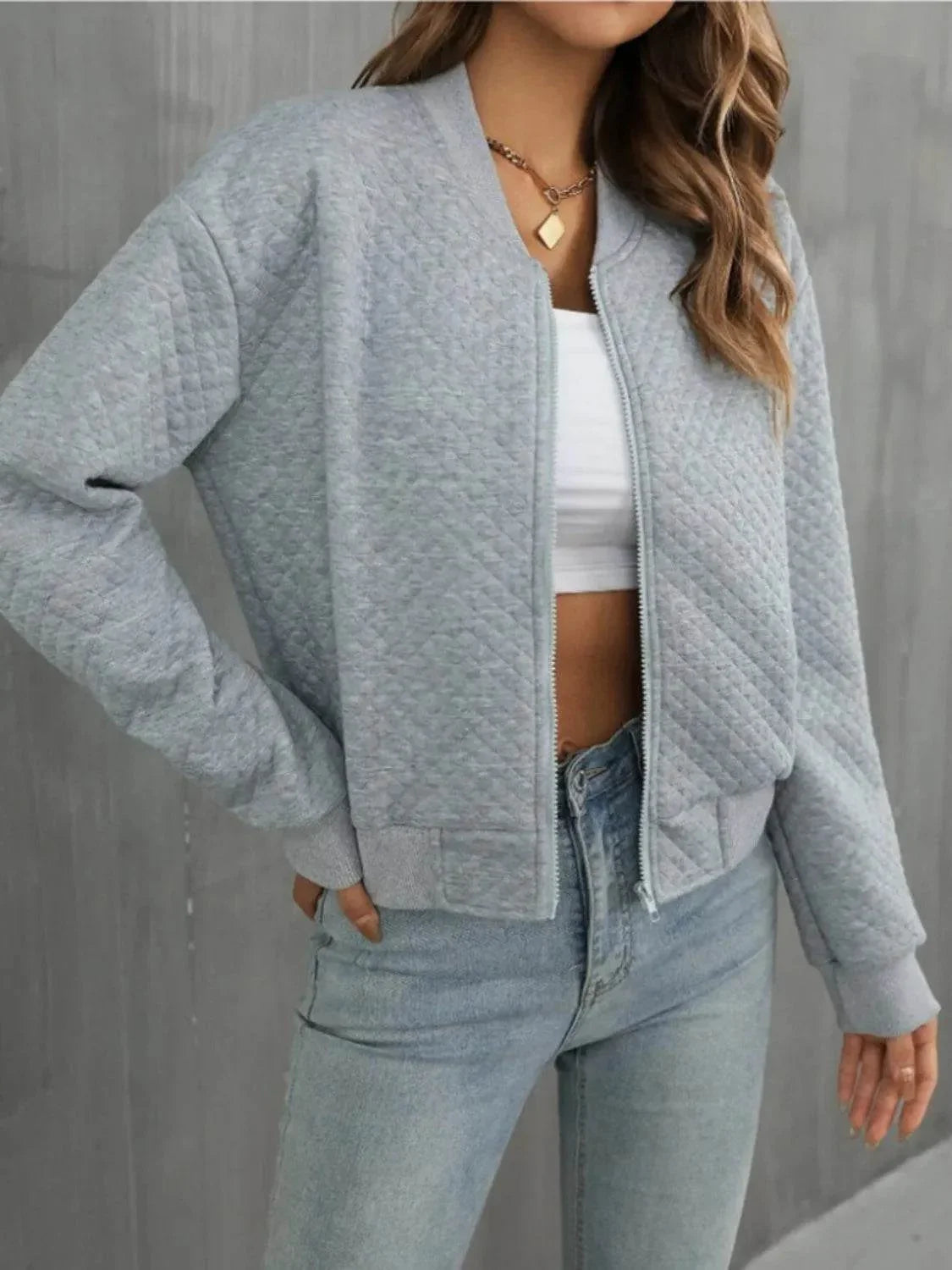 Zip Up Long Sleeve Jacket - Bona Fide Fashion