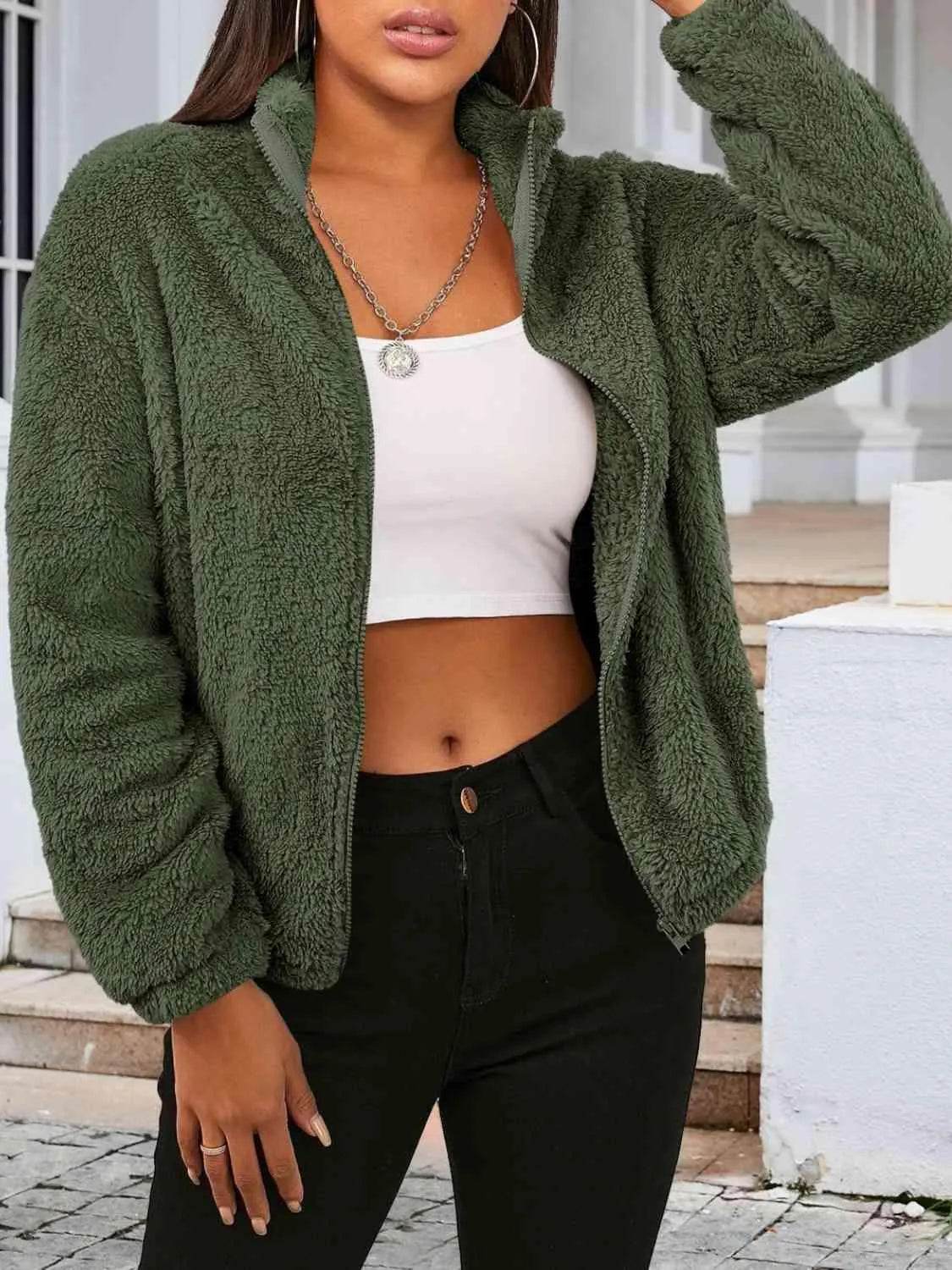 Zip Up Turtleneck Long Sleeve Jacket - Bona Fide Fashion